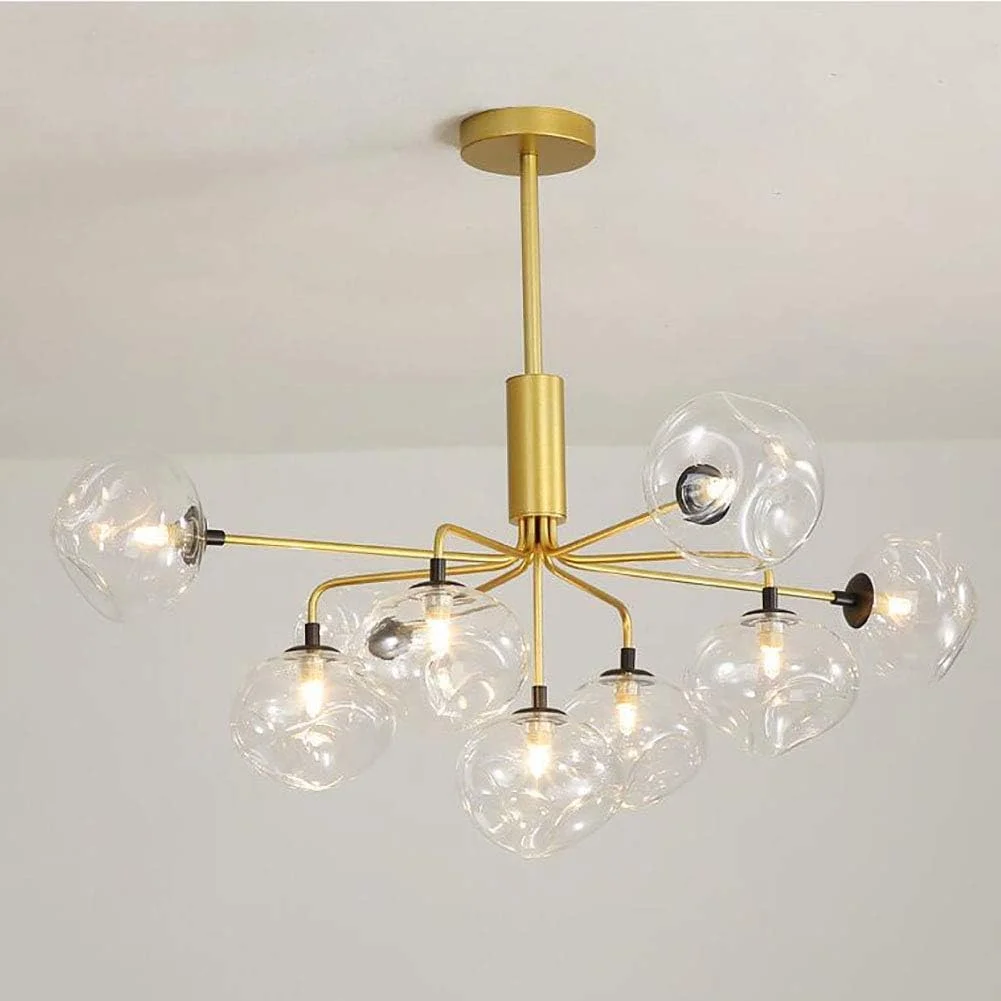 لوسترهای مشکی با کلاهک شفاف، چراغ سقفی مدرن نیمه فرورفته، چراغ آویز فلزی شیشه ای، دکور مدرن، طلایی - 9 شاخه