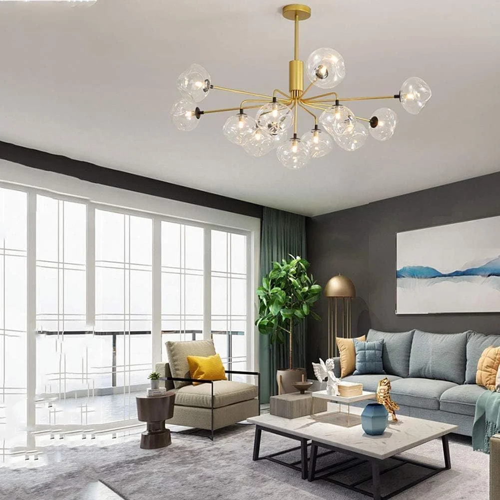 لوسترهای مشکی با کلاهک شفاف، چراغ سقفی مدرن، آویز فلزی شیشه ای نیمه فرورفته، دکور مدرن، طلایی - 13 شاخه لوسترهای مشکی با کلاهک شفاف، چراغ سقفی مدرن، آویز فلزی شیشه ای نیمه فرورفته، دکور مدرن، طلایی - 13 شاخه