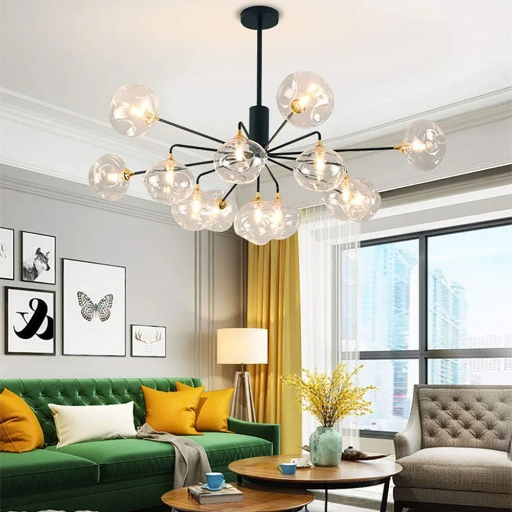 لوسترهای مشکی با کلاهک لامپ شفاف، چراغ سقفی مدرن نیمه فرورفته، آویز فلزی شیشه ای، دکور مدرن، تک رنگ - 7 شاخه لوسترهای مشکی با کلاهک لامپ شفاف، چراغ سقفی مدرن نیمه فرورفته، آویز فلزی شیشه ای، دکور مدرن، تک رنگ - 7 شاخه