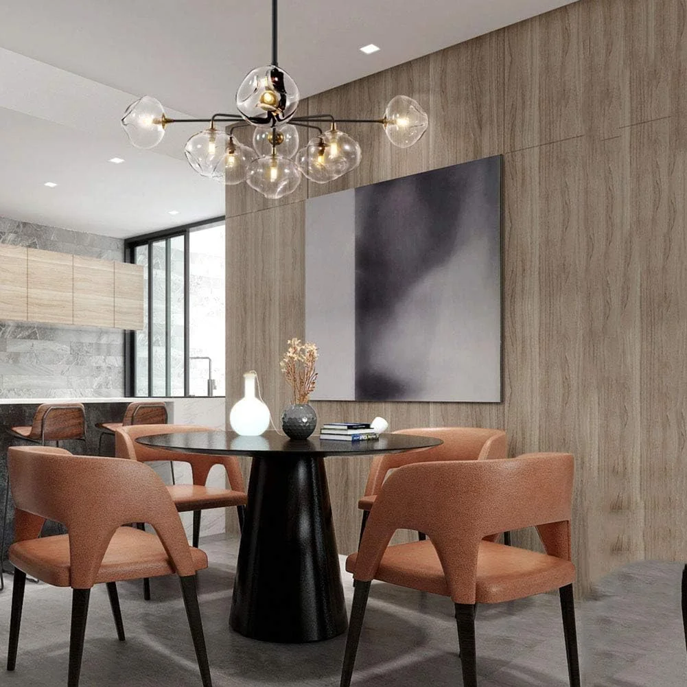 لوستر مشکی با کلاهک شفاف، چراغ سقفی مدرن، آویز فلزی شیشه ای نیمه فرورفته، دکور مدرن، تک رنگ - 9 شاخه لوستر مشکی با کلاهک شفاف، چراغ سقفی مدرن، آویز فلزی شیشه ای نیمه فرورفته، دکور مدرن، تک رنگ - 9 شاخه