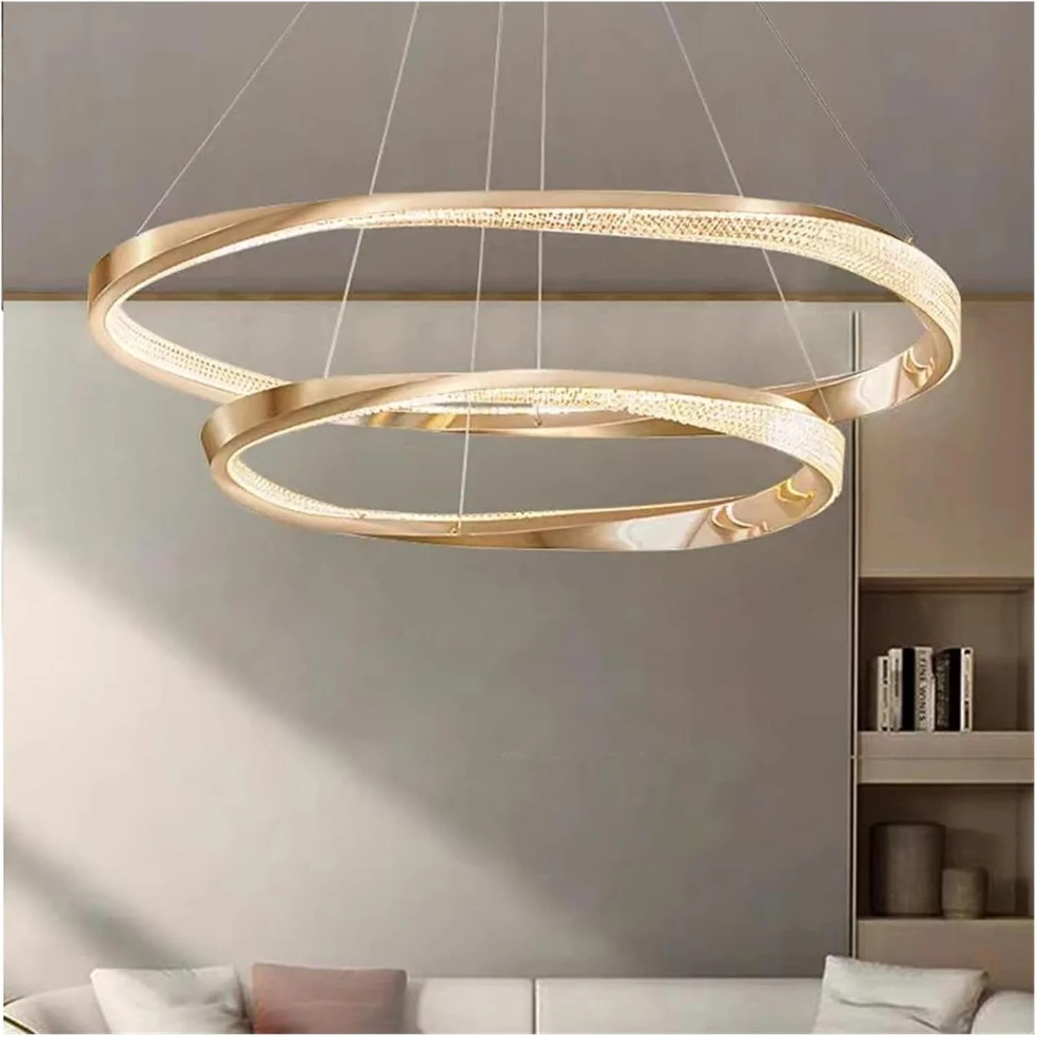 لوستر آویز مدرن و خلاقانه با طراحی حلقه ای، طلایی روشن، چراغ آویز LED برای اتاق نشیمن، اتاق خواب، اتاق غذاخوری، آشپزخانه، دکور مدرن، یک رنگ - 80+100 سانتی متر لوستر آویز مدرن و خلاقانه با طراحی حلقه ای، طلایی روشن، چراغ آویز LED برای اتاق نشیمن، اتاق خواب، اتاق غذاخوری، آشپزخانه، دکور مدرن، یک رنگ - 80+100 سانتی متر