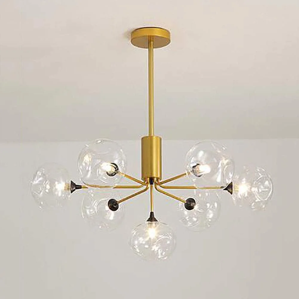 لوسترهای مشکی با کلاهک شفاف، چراغ سقفی مدرن، چراغ آویز فلزی و شیشه ای نیمه فلاش، دکور مدرن، طلایی - 7 شاخه