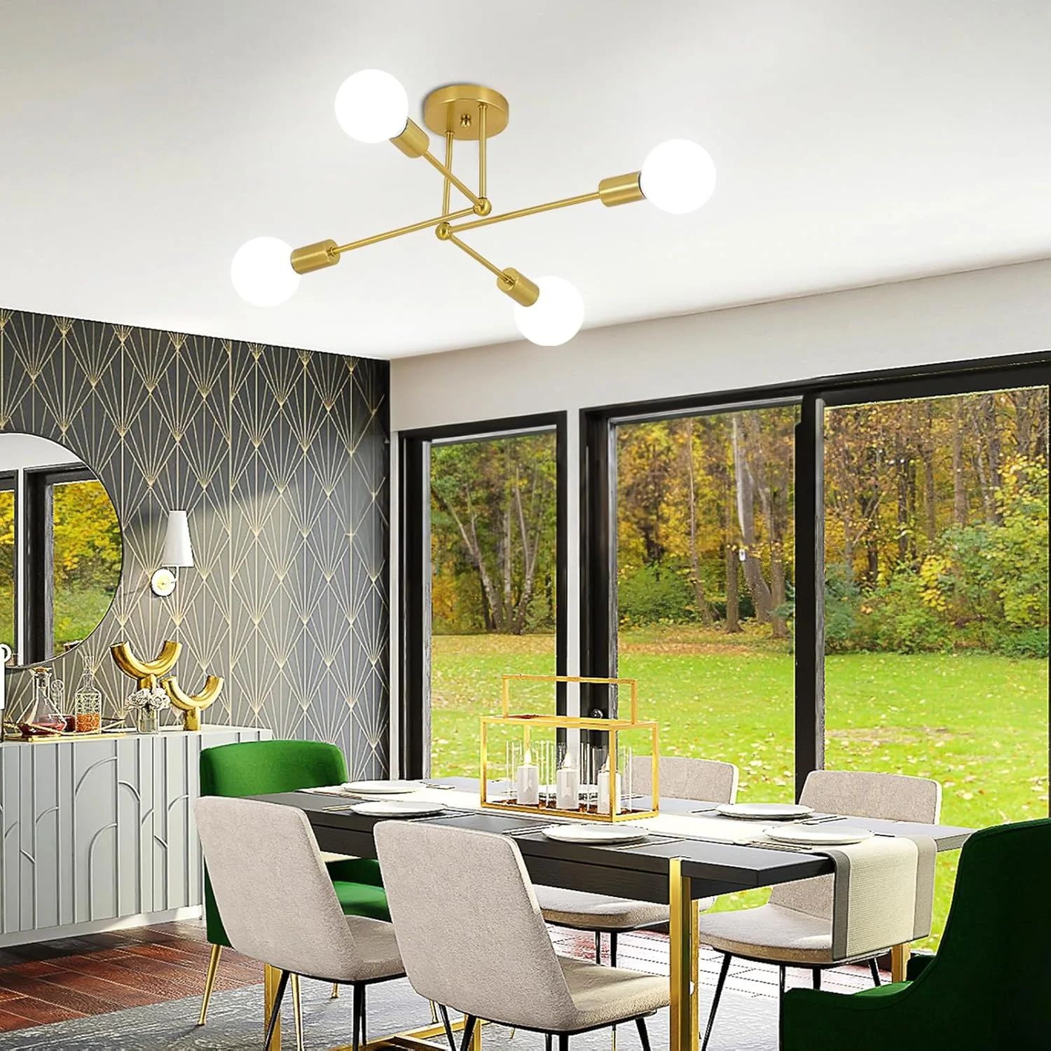 لوستر آویز مدل Sputnik CIBITA، چراغ سقفی صنعتی 4 شاخه، چراغ سقفی طلایی آهنی برای اتاق خواب، اتاق نشیمن، آشپزخانه، شکل DIY، پایه E27، قطر 72 سانتی متر (بدون لامپ)