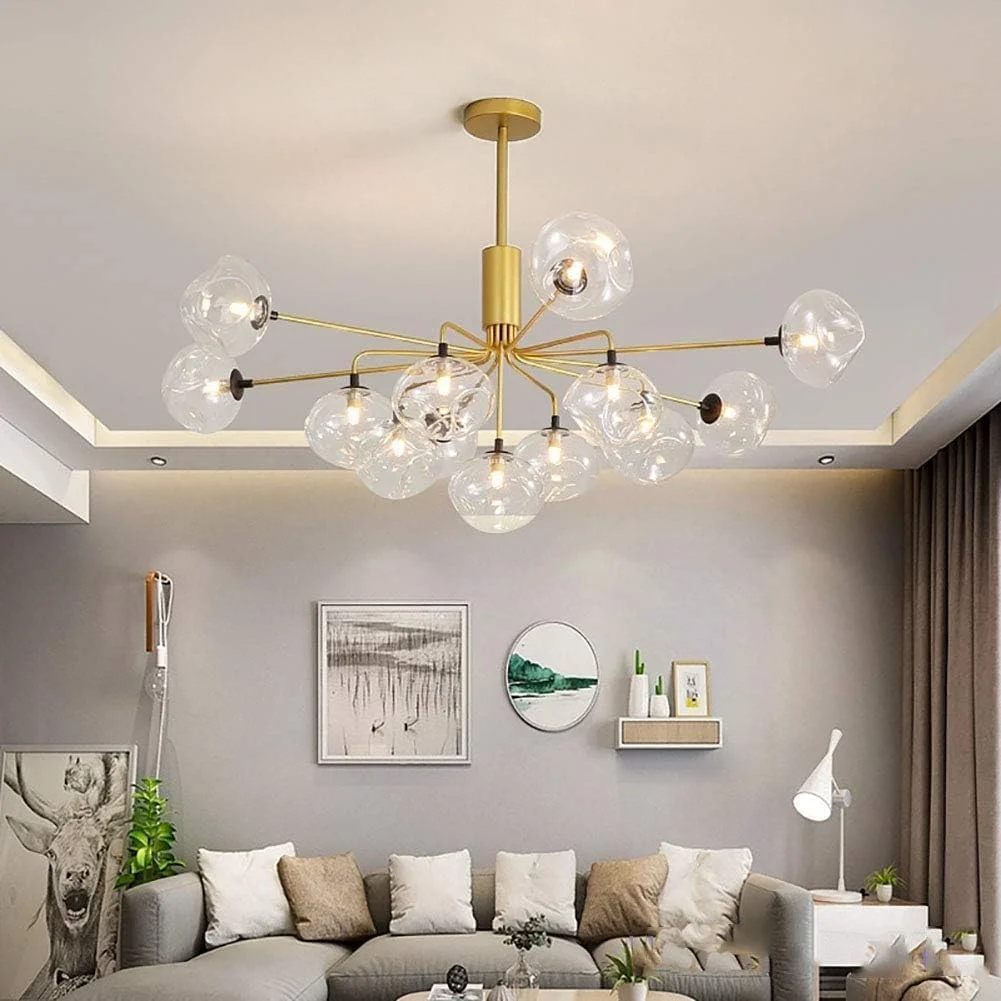 لوسترهای مشکی با کلاهک شفاف، چراغ سقفی مدرن، آویز فلزی شیشه ای نیمه فرورفته، دکور مدرن، طلایی - 13 شاخه لوسترهای مشکی با کلاهک شفاف، چراغ سقفی مدرن، آویز فلزی شیشه ای نیمه فرورفته، دکور مدرن، طلایی - 13 شاخه