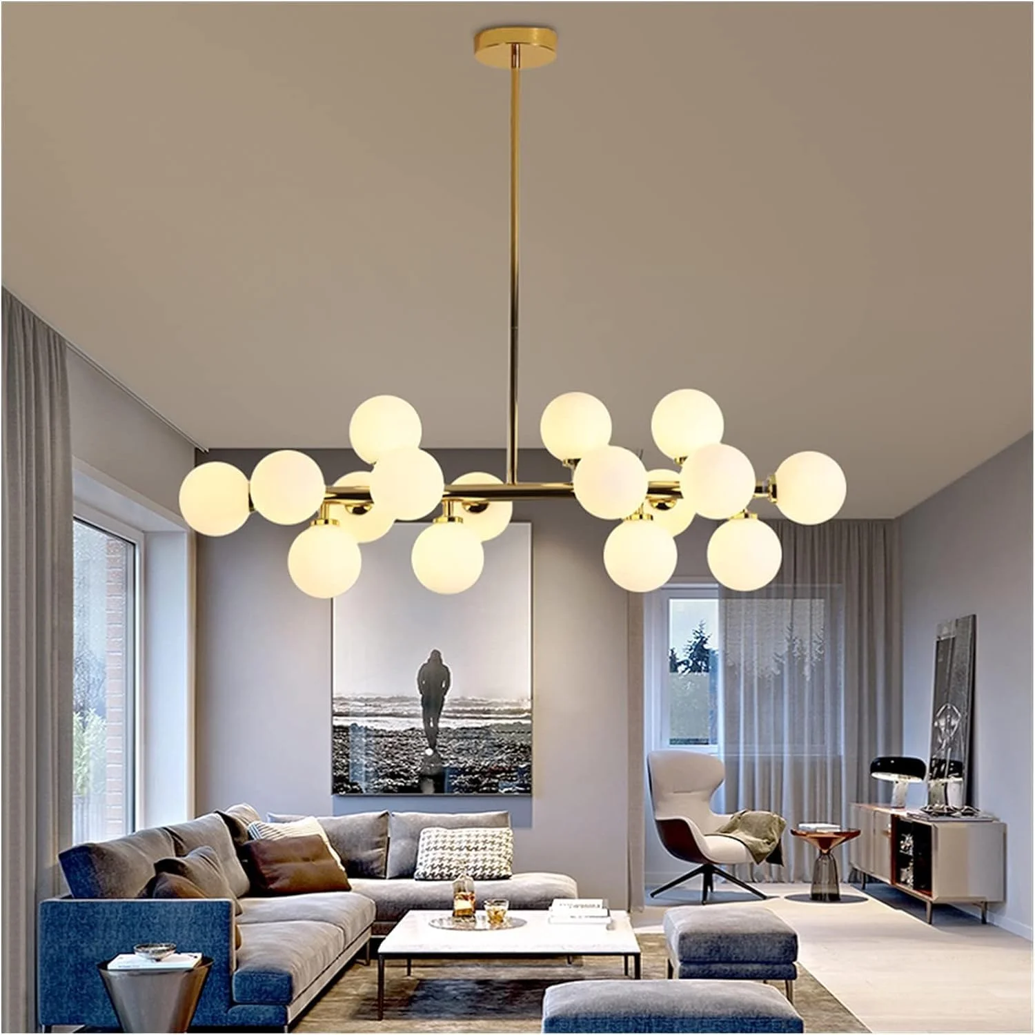 Led Chandeliers, Modern Led Chandeliers Glass Suspension Lustres Compatible With Living Room Dining Room Kitchen Gold/Black Pendant Chandeliers Lighting,Modern Decor,B-Warmlight