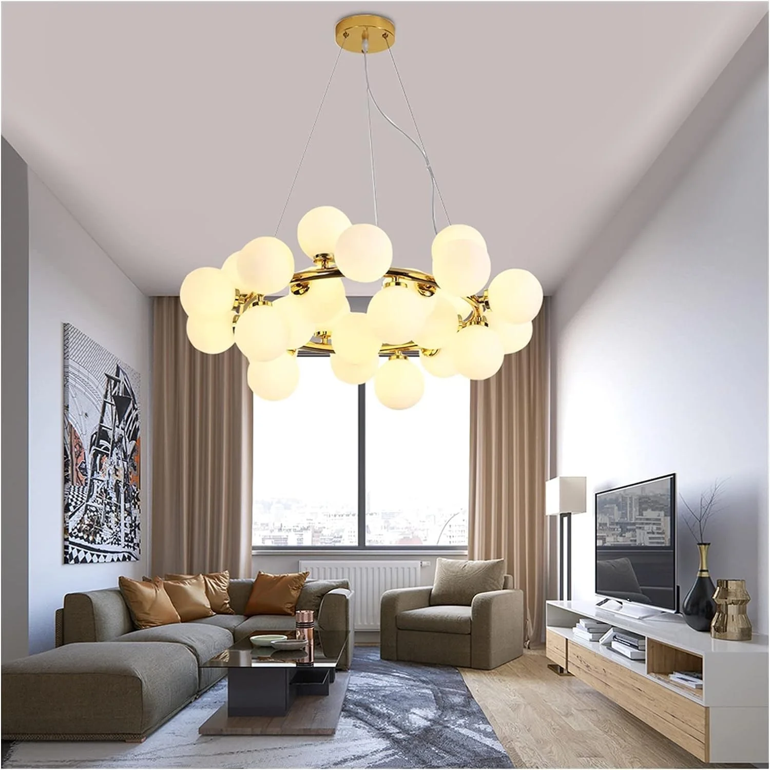Led Chandeliers, Modern Led Chandeliers Glass Suspension Lustres Compatible With Living Room Dining Room Kitchen Gold/Black Pendant Chandeliers Lighting,Modern Decor,G-Whitelight