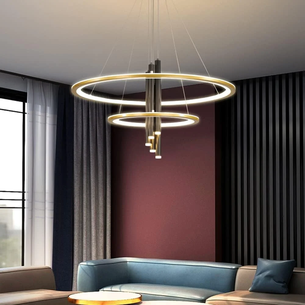 لوستر مدرن ال ای دی، چراغ آویز مناسب برای رستوران، اتاق نشیمن، لوستر طلایی سازگار با کافه بار، دکور مدرن، طلایی - 5 نورافکن