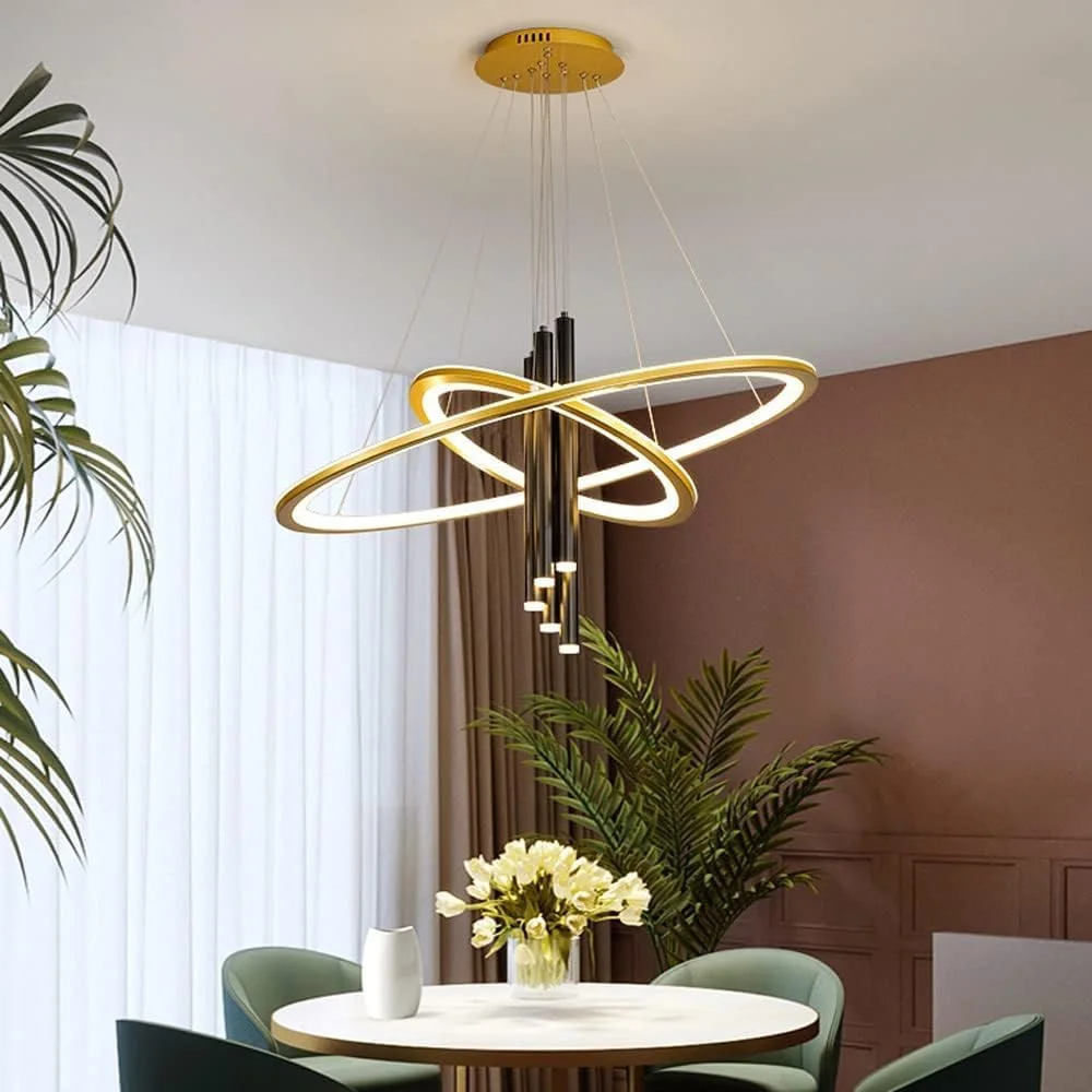لوستر مدرن ال ای دی، چراغ آویز مناسب برای رستوران، اتاق نشیمن، لوستر طلایی سازگار با کافه بار، دکور مدرن، طلایی - 5 نورافکن لوستر مدرن ال ای دی، چراغ آویز مناسب برای رستوران، اتاق نشیمن، لوستر طلایی سازگار با کافه بار، دکور مدرن، طلایی - 5 نورافکن