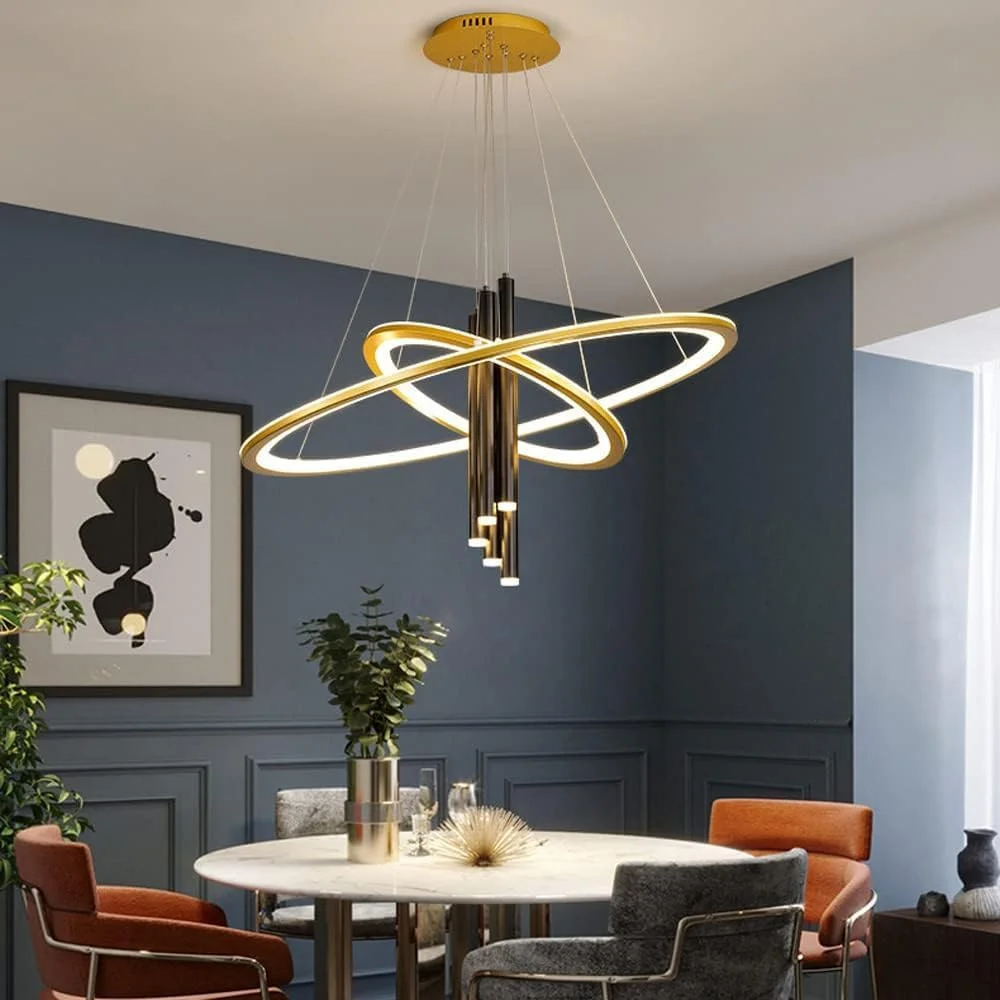 لوستر مدرن ال ای دی، چراغ آویز مناسب برای رستوران، اتاق نشیمن، لوستر طلایی سازگار با کافه بار، دکور مدرن، طلایی - 5 نورافکن لوستر مدرن ال ای دی، چراغ آویز مناسب برای رستوران، اتاق نشیمن، لوستر طلایی سازگار با کافه بار، دکور مدرن، طلایی - 5 نورافکن