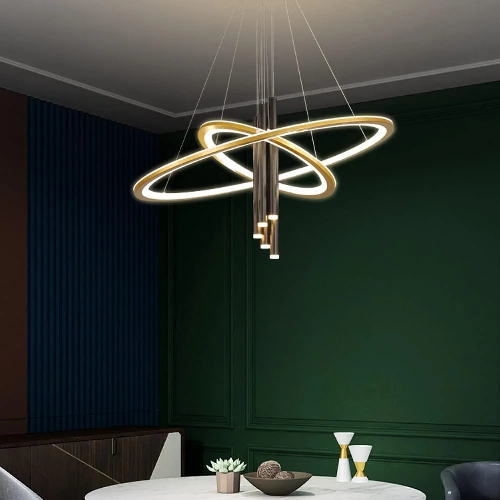 لوستر مدرن ال ای دی، چراغ آویز مناسب برای رستوران، اتاق نشیمن، لوستر طلایی سازگار با کافه بار، دکور مدرن، طلایی - 5 نورافکن لوستر مدرن ال ای دی، چراغ آویز مناسب برای رستوران، اتاق نشیمن، لوستر طلایی سازگار با کافه بار، دکور مدرن، طلایی - 5 نورافکن