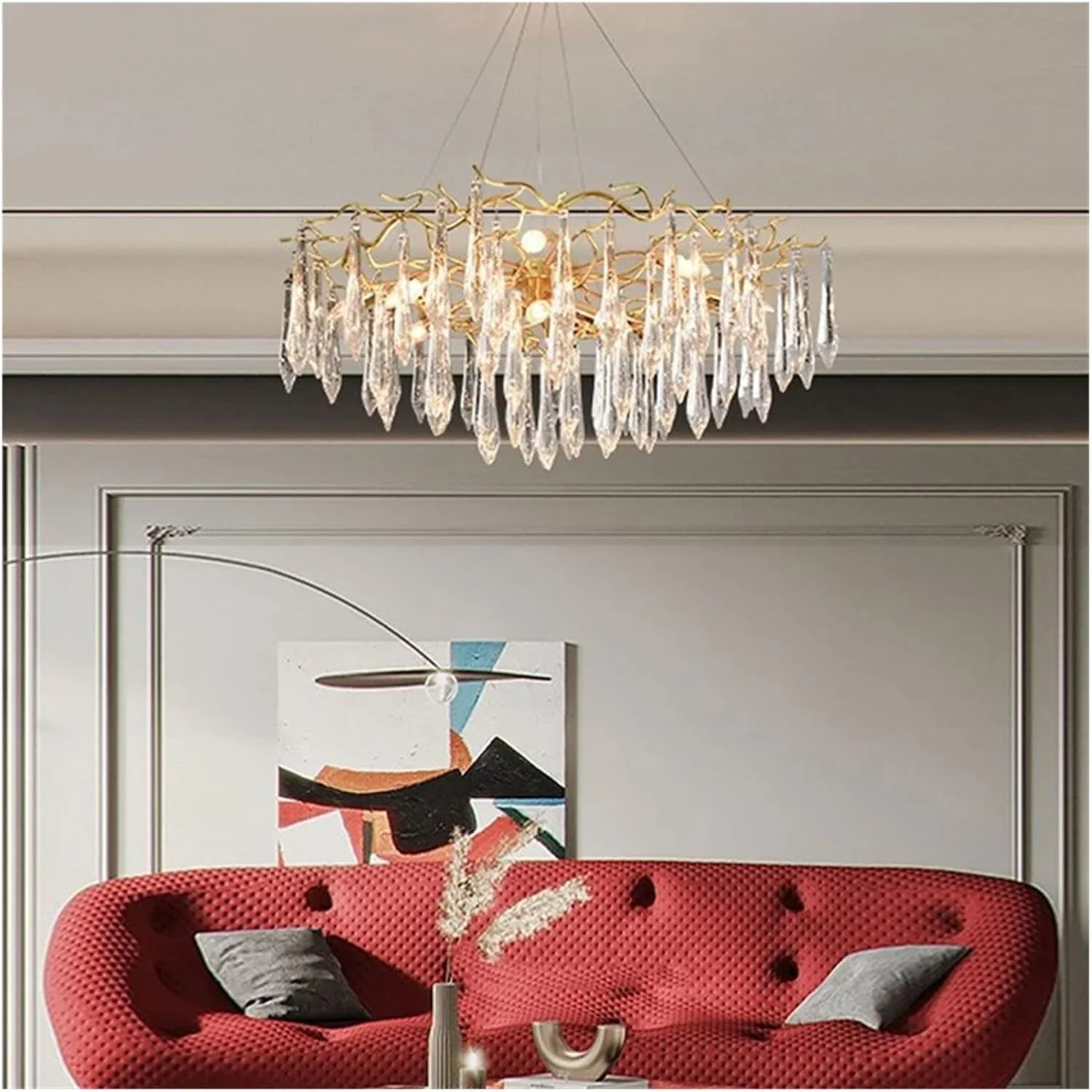 لوسترهای سقفی شیشه ای چراغ های ال ای دی لوکس آویزهای طلایی مدرن دکوراسیون منزل مناسب برای دکوراسیون اتاق ناهارخوری، دکور مدرن، یک رنگ - 120 سانتی متر