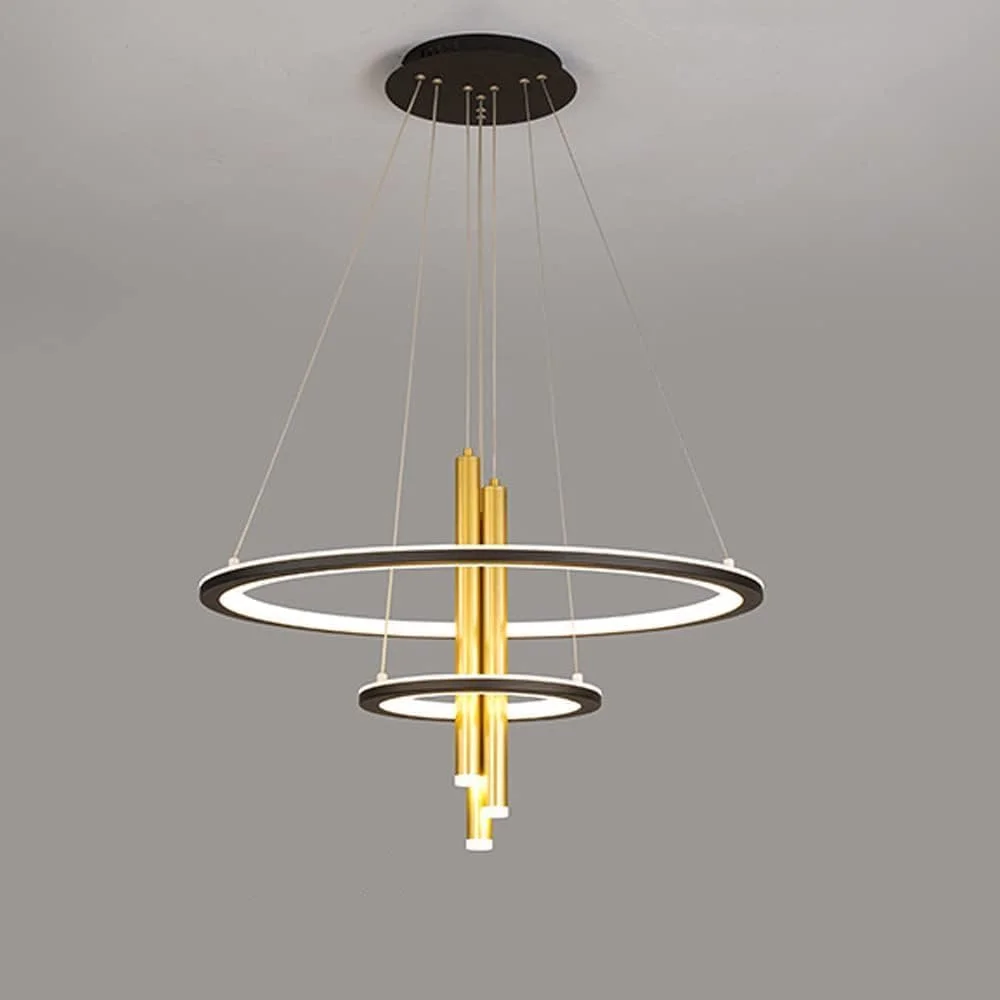 لوستر مدرن ال ای دی مناسب رستوران، اتاق نشیمن، چراغ آویز، لوستر طلایی سازگار با کافه بار، دکور مدرن، 3 نورافکن تیره