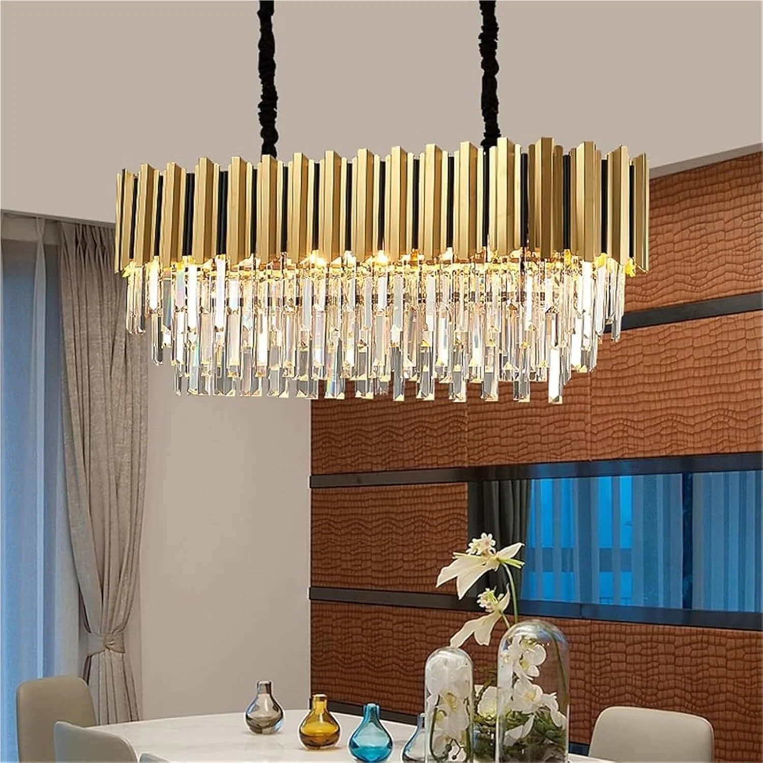 لوسترهای کریستالی مدرن خطی، لوستر مستطیلی طلایی لوکس برای اتاق ناهارخوری، چراغ آویز بیضی شکل معاصر، مناسب برای جزیره آشپزخانه، ورودی و سرسرا لوسترهای کریستالی مدرن خطی، لوستر مستطیلی طلایی لوکس برای اتاق ناهارخوری، چراغ آویز بیضی شکل معاصر، مناسب برای جزیره آشپزخانه، ورودی و سرسرا