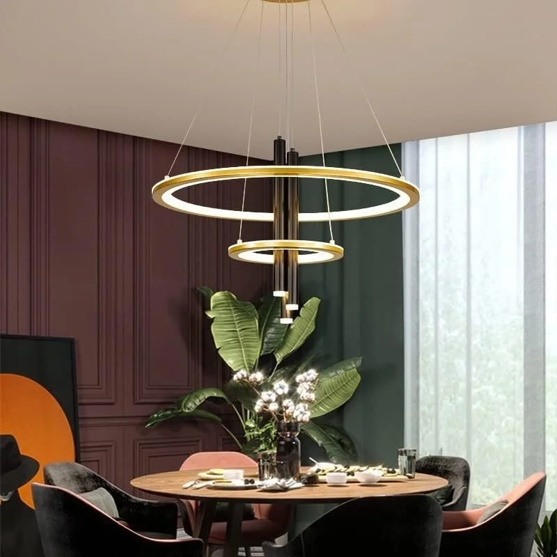 لوستر مدرن ال ای دی، چراغ آویز مناسب رستوران، اتاق نشیمن، لوستر طلایی سازگار با کافه بار، دکور مدرن، طلایی - 3 نورافکن