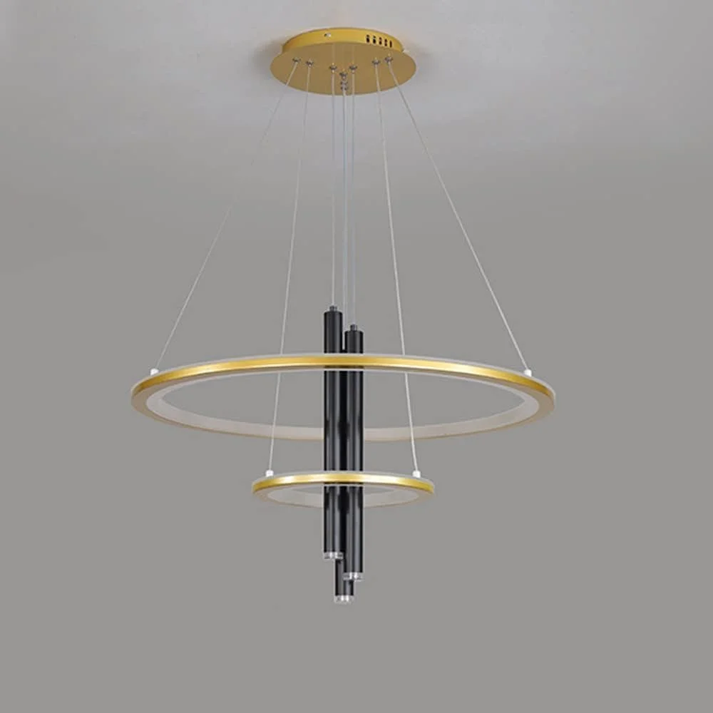 لوستر مدرن ال ای دی، چراغ آویز مناسب رستوران، اتاق نشیمن، لوستر طلایی سازگار با کافه بار، دکور مدرن، طلایی - 3 نورافکن