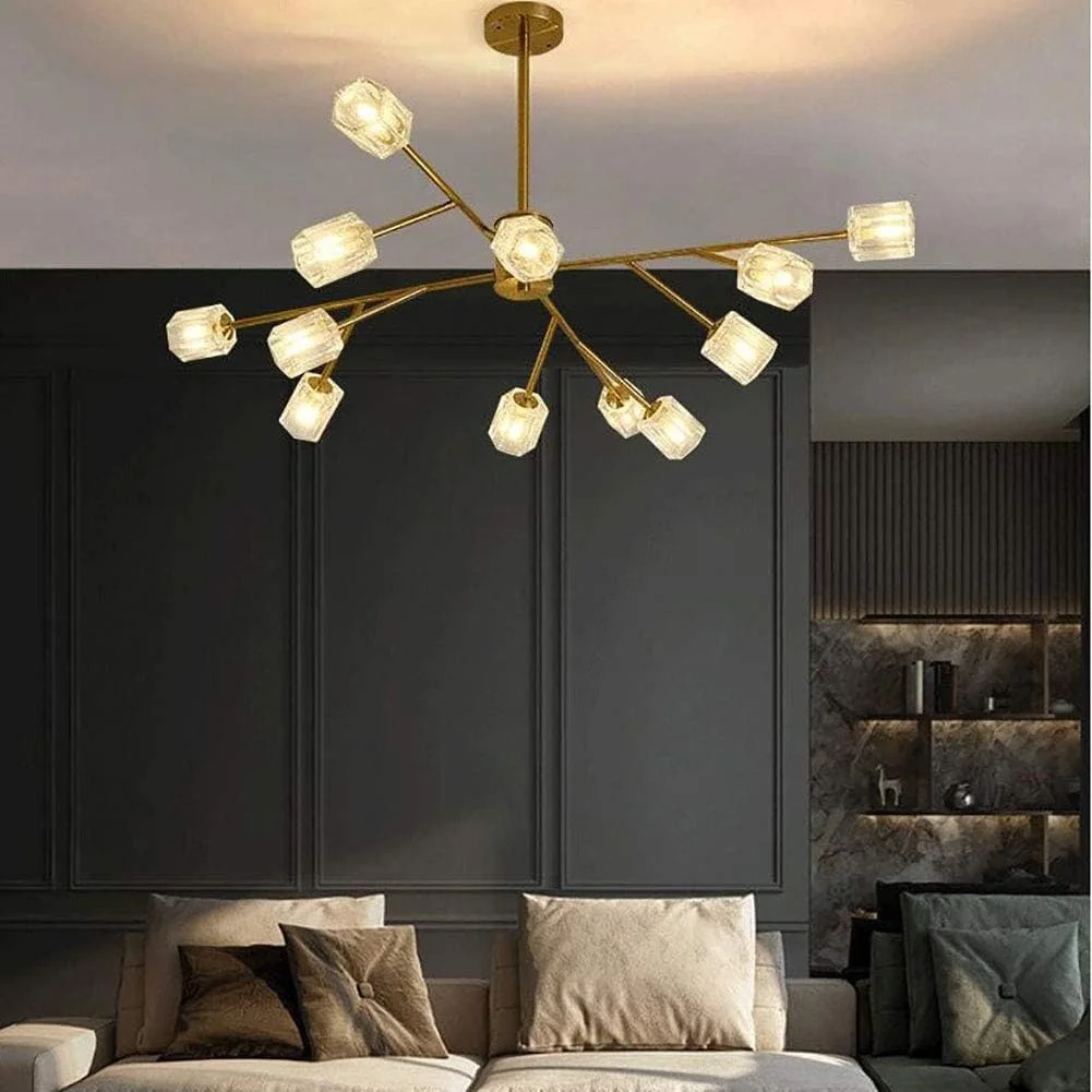 لوستر آویز مدرن، لوستر شاخه ای G9 معاصر، چراغ سقفی طلایی، دکور مدرن، طلایی - 12 شاخه لوستر آویز مدرن، لوستر شاخه ای G9 معاصر، چراغ سقفی طلایی، دکور مدرن، طلایی - 12 شاخه