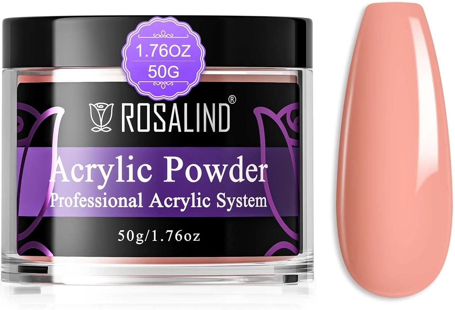 پودر اکریلیک صورتی کالباسی ROSALIND، 50 گرم، پودر اکریلیک صورتی برای کاشت ناخن، پودر پلیمر کریستالی حرفه ای برای طراحی ناخن اکریلیک