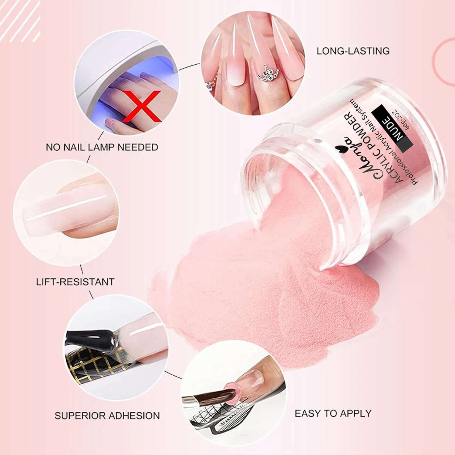 پودر اکریلیک حرفه ای رنگ نود - پودر اکریلیک 60 گرمی برای کاشت ناخن با ماندگاری بالا. مناسب برای طراحی ناخن، مجسمه سازی و کاشت - بدون نیاز به لامپ UV. ظرفیت بزرگ برای استفاده در سالن یا منزل