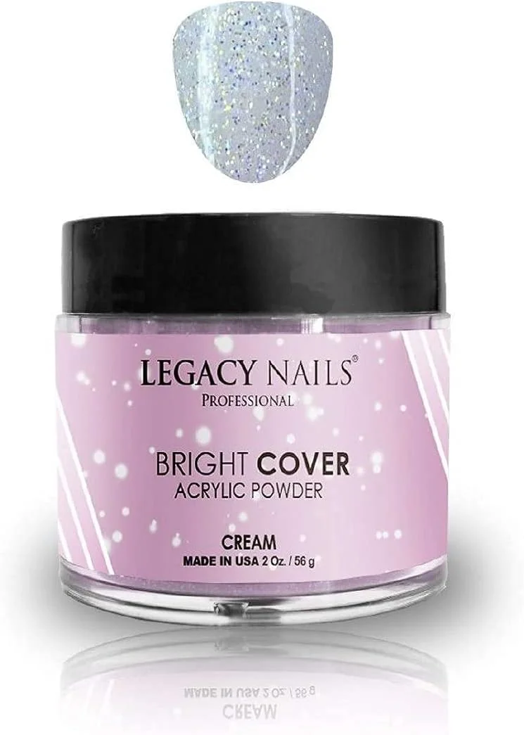 پودر اکریلیک ناخن Legacy Nails Professional Bright Cover با پوشش کامل، رنگ کرم، 2 اونس، همراه با اکلیل و درخشش برای کاشت ناخن پودر اکریلیک ناخن Legacy Nails Professional Bright Cover با پوشش کامل، رنگ کرم، 2 اونس، همراه با اکلیل و درخشش برای کاشت ناخن