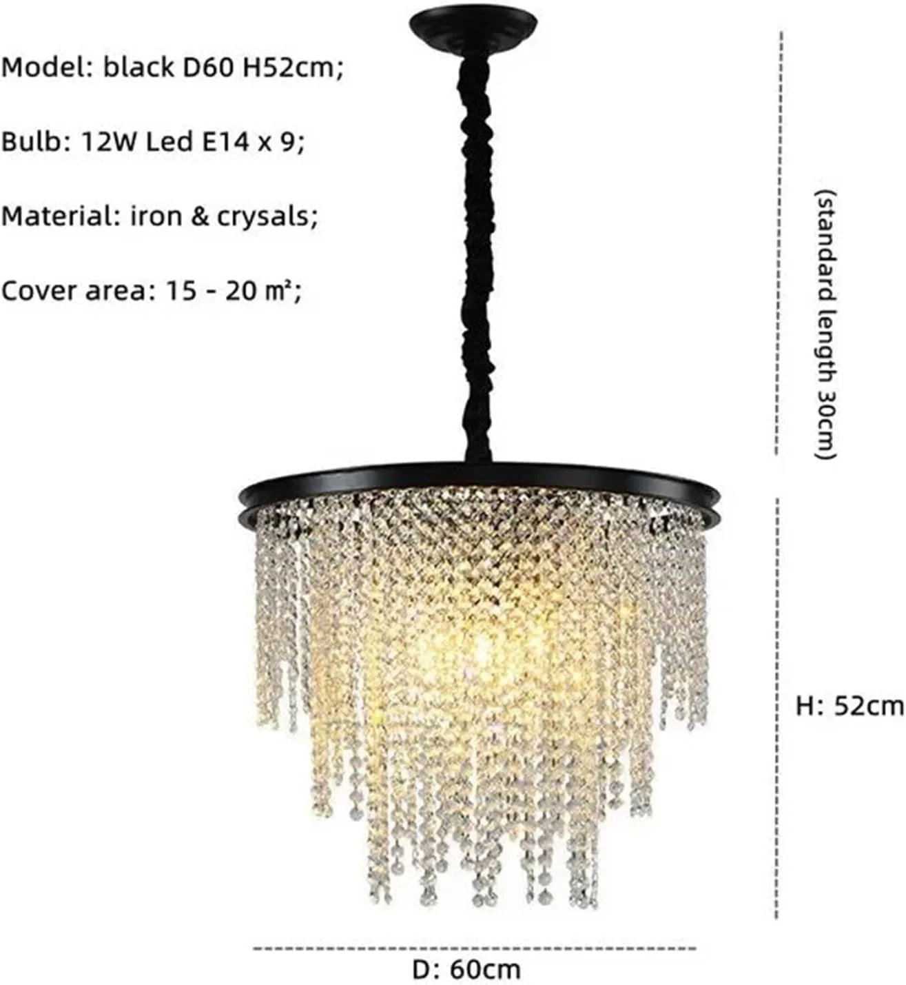 لوستر های کریستالی ال ای دی لوکس، چراغ های آویز، مناسب برای روشنایی اتاق نشیمن، جزیره آشپزخانه، هتل، رستوران، دکوراسیون مدرن، مشکی-سفید گرم-قطر 60 سانتی متر لوستر های کریستالی ال ای دی لوکس، چراغ های آویز، مناسب برای روشنایی اتاق نشیمن، جزیره آشپزخانه، هتل، رستوران، دکوراسیون مدرن، مشکی-سفید گرم-قطر 60 سانتی متر