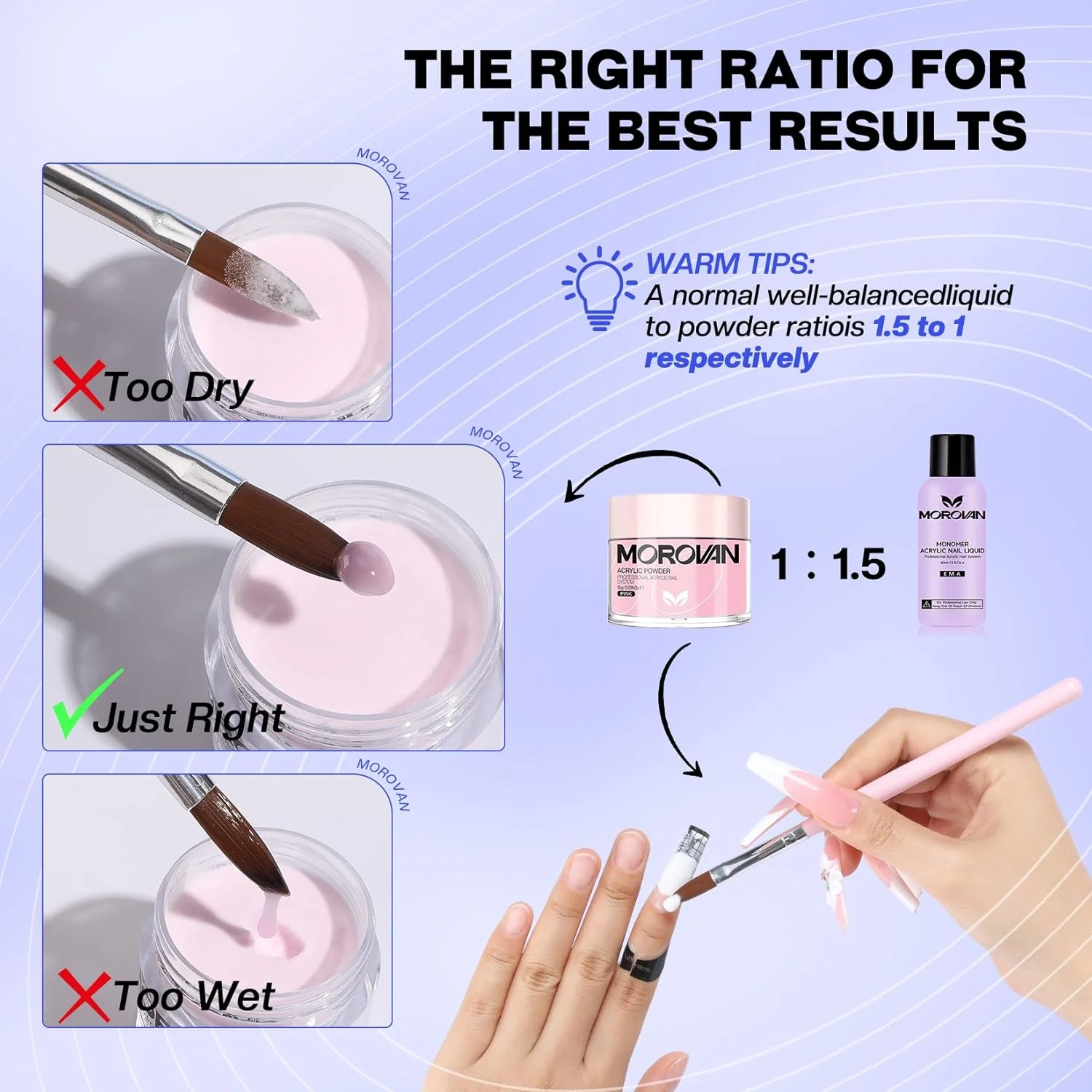 مایع لیکوئید کاشت ناخن موروان 120 میل: مایع لیکوئید اکریلیک برای پودر اکریلیک، مناسب برای کاشت ناخن با قلم اکریلیک، مناسب برای مبتدیان و استفاده در خانه، بدون زردی