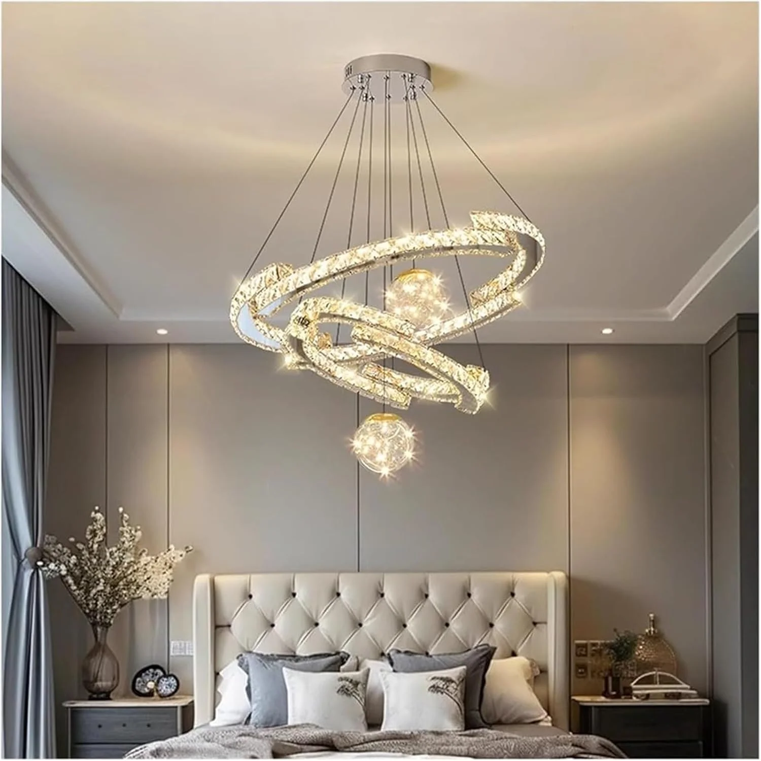 لوستر مدرن کروم آویز کریستالی، لوستر 3 حلقه ای، چراغ آویز کریستالی قابل تنظیم برای لوستر اتاق نشیمن لوستر مدرن کروم آویز کریستالی، لوستر 3 حلقه ای، چراغ آویز کریستالی قابل تنظیم برای لوستر اتاق نشیمن