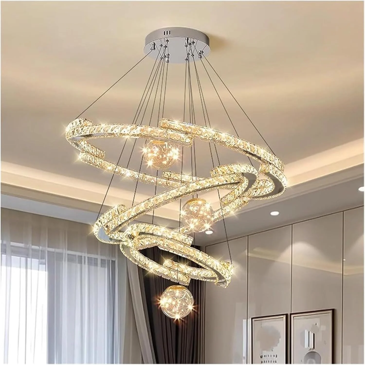 لوستر مدرن کروم آویز کریستالی، لوستر 3 حلقه ای آویز، چراغ سقفی کریستالی آویز قابل تنظیم برای لوستر اتاق نشیمن لوستر مدرن کروم آویز کریستالی، لوستر 3 حلقه ای آویز، چراغ سقفی کریستالی آویز قابل تنظیم برای لوستر اتاق نشیمن