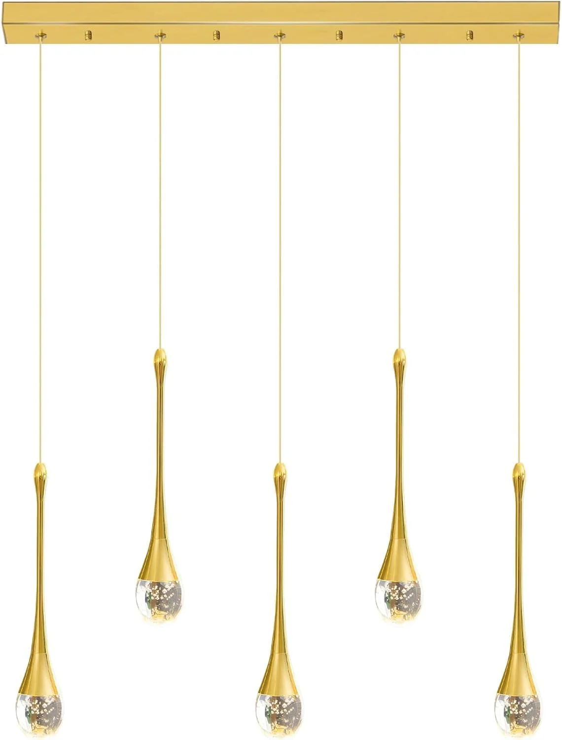 لوستر خطی 5 شاخه با قابلیت تنظیم 3 رنگ نور و دیمر، چراغ آویز کریستالی طرح قطره باران، لوستر آویز سقفی مناسب برای اتاق غذاخوری، آشپزخانه و کانتر لوستر خطی 5 شاخه با قابلیت تنظیم 3 رنگ نور و دیمر، چراغ آویز کریستالی طرح قطره باران، لوستر آویز سقفی مناسب برای اتاق غذاخوری، آشپزخانه و کانتر