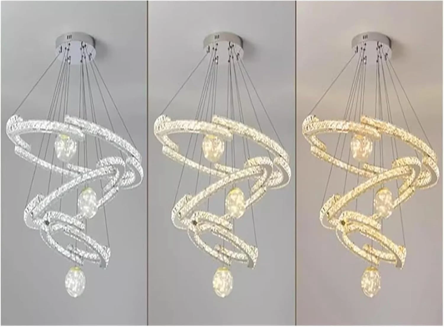 لوستر مدرن کروم آویز کریستالی، لوستر 3 حلقه ای، چراغ آویز کریستالی قابل تنظیم برای لوستر اتاق نشیمن