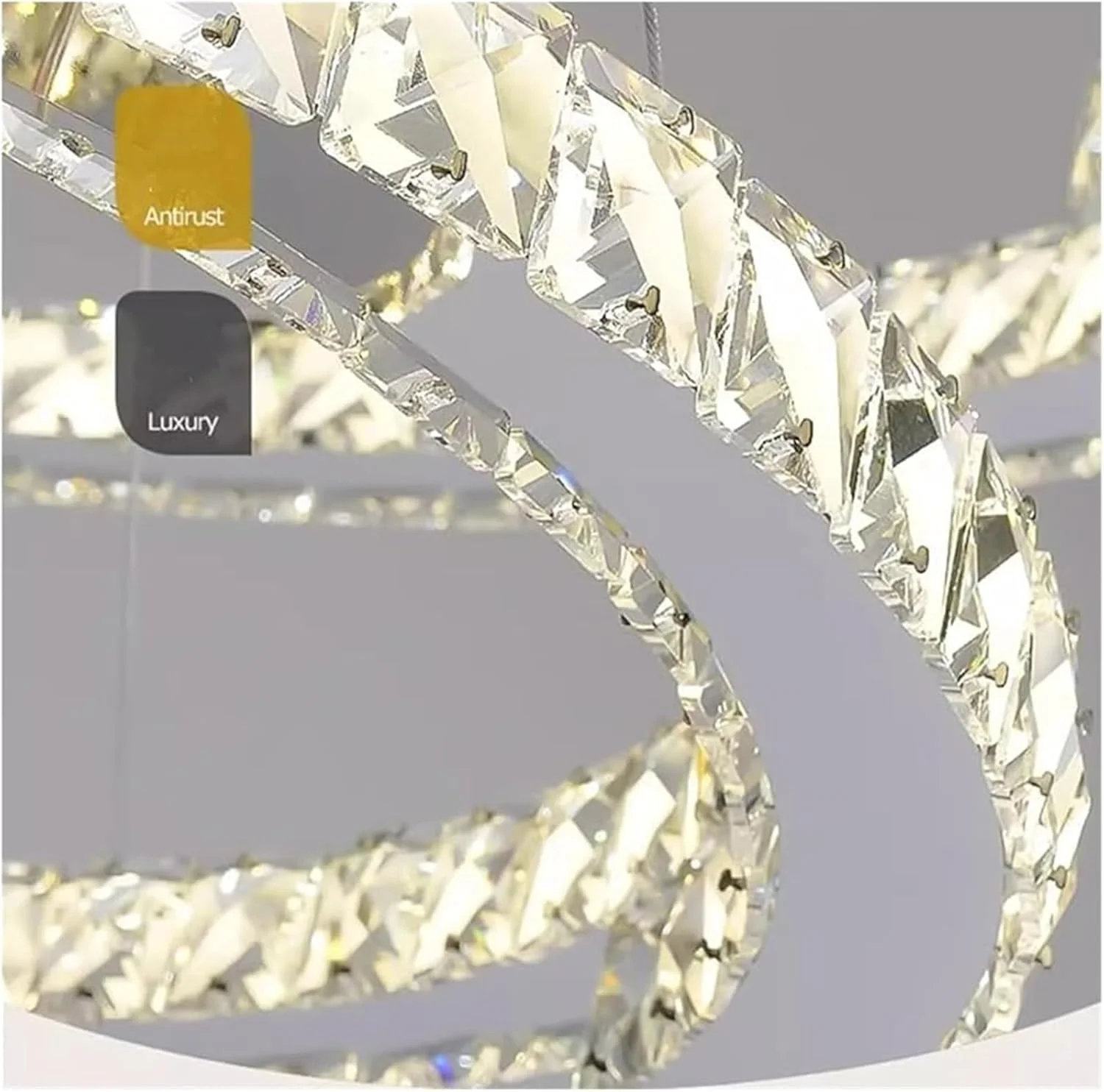 لوستر مدرن کروم آویز کریستالی، لوستر 3 حلقه ای، چراغ آویز کریستالی قابل تنظیم برای لوستر اتاق نشیمن