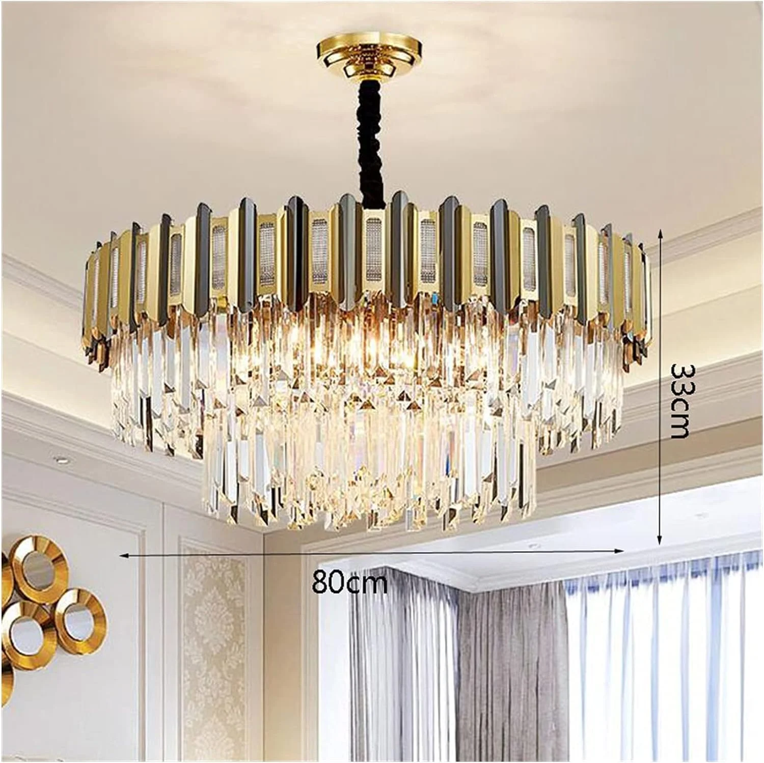 لوستر ال ای دی، لوستر مدرن لوکس سازگار با اتاق ناهار خوری، لامپ های کریستالی طلایی گرد، نورپردازی داخلی رستوران، دکور مدرن، سفید گرم-D80CMxH33CM لوستر ال ای دی، لوستر مدرن لوکس سازگار با اتاق ناهار خوری، لامپ های کریستالی طلایی گرد، نورپردازی داخلی رستوران، دکور مدرن، سفید گرم-D80CMxH33CM