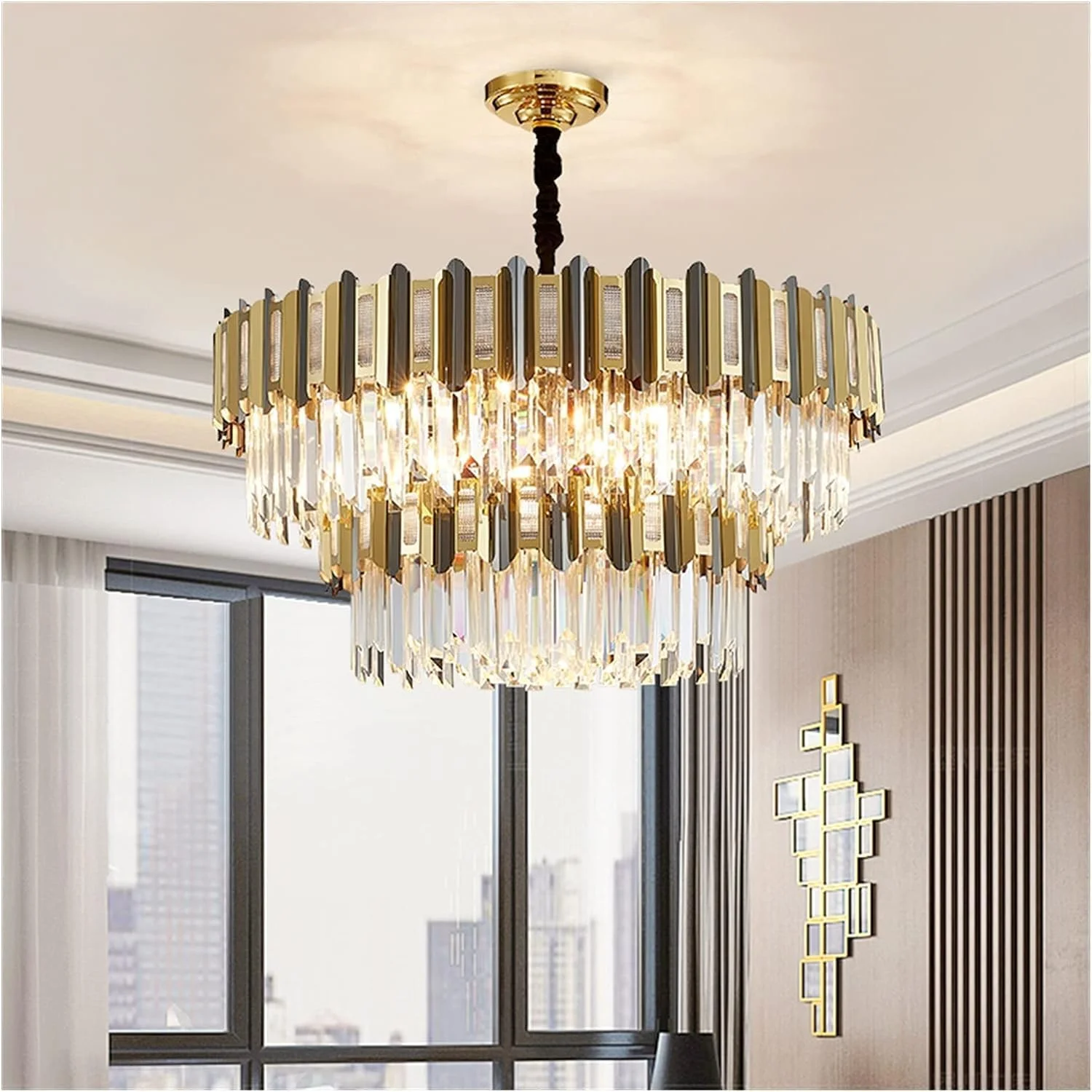 لوستر ال ای دی، لوستر مدرن لوکس سازگار با اتاق ناهار خوری، لامپ های کریستالی طلایی گرد، نورپردازی داخلی رستوران، دکور مدرن، سفید گرم - D80CMxH40CM لوستر ال ای دی، لوستر مدرن لوکس سازگار با اتاق ناهار خوری، لامپ های کریستالی طلایی گرد، نورپردازی داخلی رستوران، دکور مدرن، سفید گرم - D80CMxH40CM
