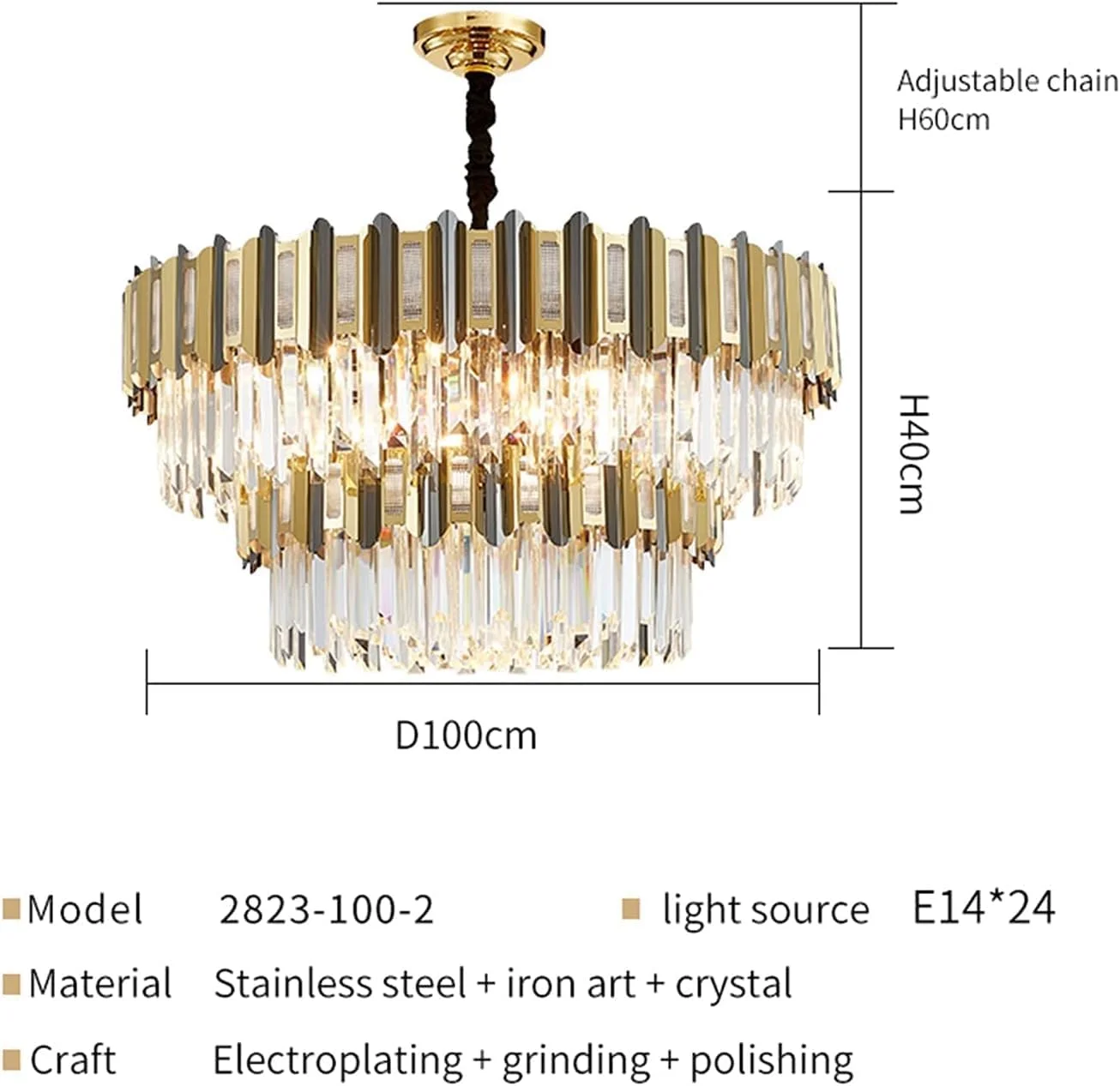 لوستر ال ای دی، لوستر مدرن لوکس سازگار با اتاق ناهار خوری، لامپ های کریستالی طلایی گرد، نورپردازی داخلی رستوران، دکور مدرن، سفید گرم - D100CMxH40CM لوستر ال ای دی، لوستر مدرن لوکس سازگار با اتاق ناهار خوری، لامپ های کریستالی طلایی گرد، نورپردازی داخلی رستوران، دکور مدرن، سفید گرم - D100CMxH40CM