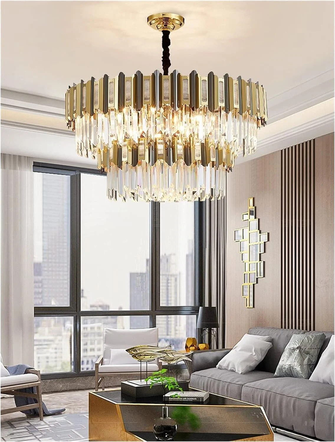 لوستر ال ای دی، لوستر مدرن لوکس سازگار با اتاق ناهار خوری، لامپ های کریستالی طلایی گرد، نورپردازی داخلی رستوران، دکور مدرن، سفید گرم - D80CMxH40CM لوستر ال ای دی، لوستر مدرن لوکس سازگار با اتاق ناهار خوری، لامپ های کریستالی طلایی گرد، نورپردازی داخلی رستوران، دکور مدرن، سفید گرم - D80CMxH40CM