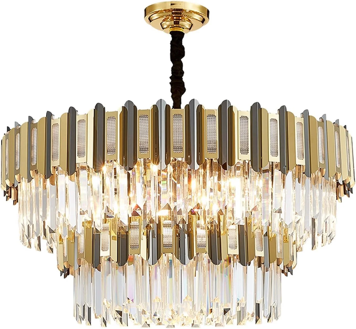 لوستر ال ای دی، لوستر مدرن لوکس سازگار با اتاق ناهار خوری، لامپ های کریستالی طلایی گرد، نورپردازی داخلی رستوران، دکور مدرن، سفید گرم - D100CMxH40CM لوستر ال ای دی، لوستر مدرن لوکس سازگار با اتاق ناهار خوری، لامپ های کریستالی طلایی گرد، نورپردازی داخلی رستوران، دکور مدرن، سفید گرم - D100CMxH40CM