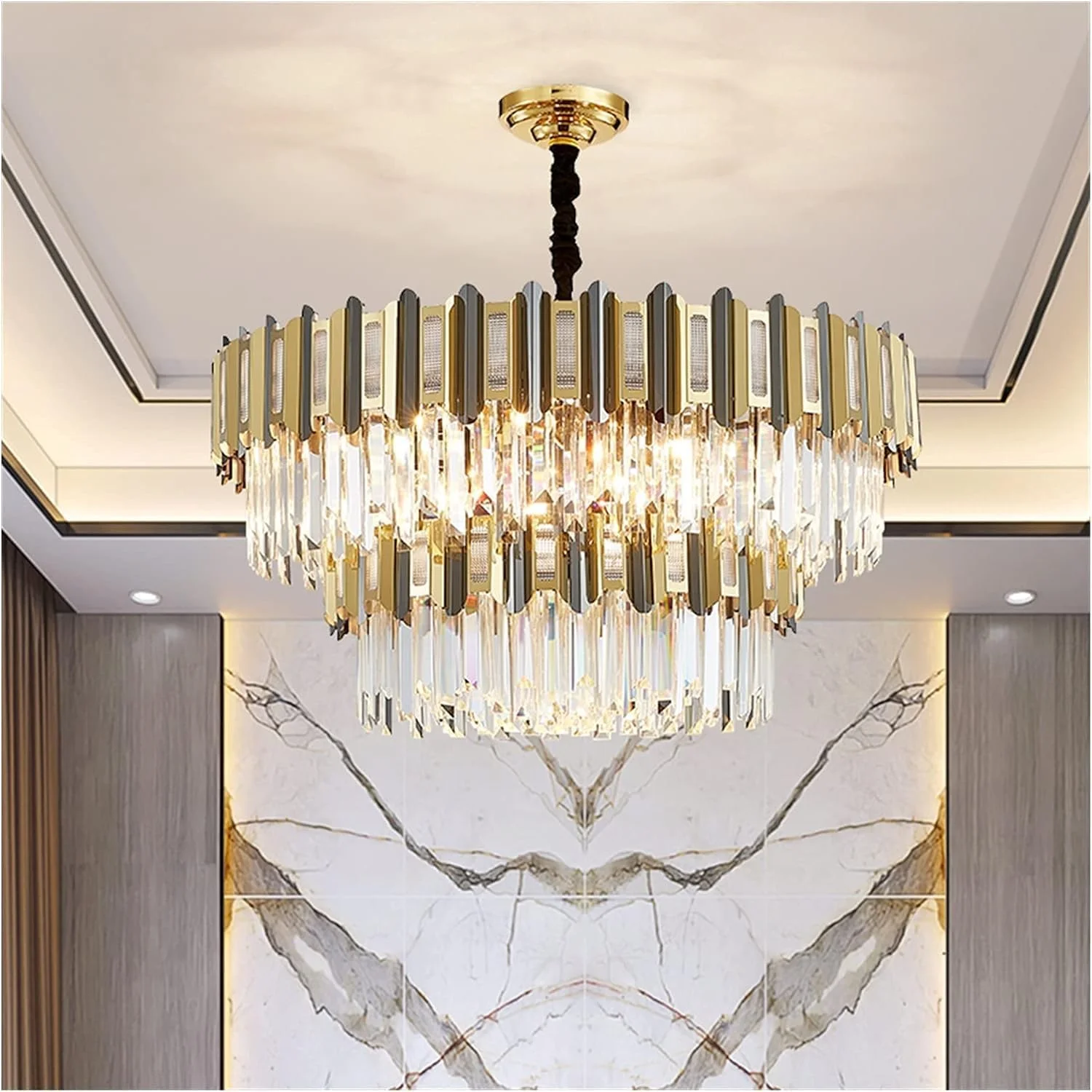 لوستر ال ای دی، روشنایی لوستر مدرن و لوکس سازگار با اتاق ناهار خوری، لامپ های کریستالی طلایی گرد، روشنایی داخلی رستوران، دکور مدرن، سفید سرد - D80CMxH40CM لوستر ال ای دی، روشنایی لوستر مدرن و لوکس سازگار با اتاق ناهار خوری، لامپ های کریستالی طلایی گرد، روشنایی داخلی رستوران، دکور مدرن، سفید سرد - D80CMxH40CM