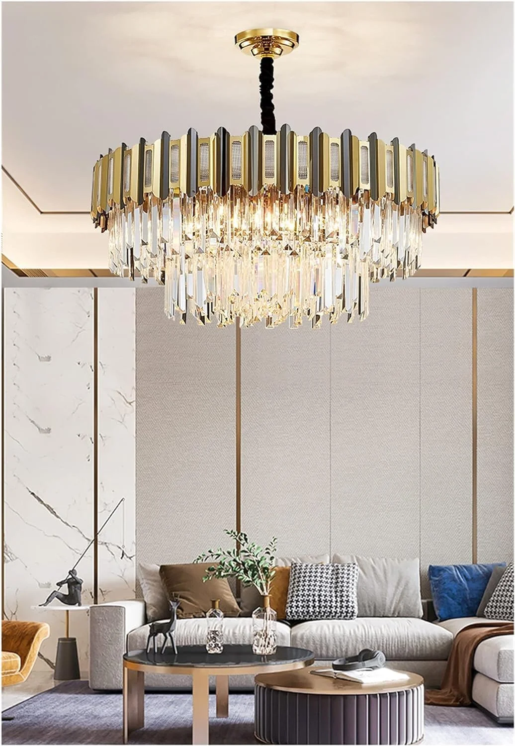لوستر ال ای دی، لوستر مدرن لوکس سازگار با اتاق ناهار خوری، لامپ های کریستالی طلایی گرد، نورپردازی داخلی رستوران، دکور مدرن، سفید گرم - D100CMxH33CM لوستر ال ای دی، لوستر مدرن لوکس سازگار با اتاق ناهار خوری، لامپ های کریستالی طلایی گرد، نورپردازی داخلی رستوران، دکور مدرن، سفید گرم - D100CMxH33CM