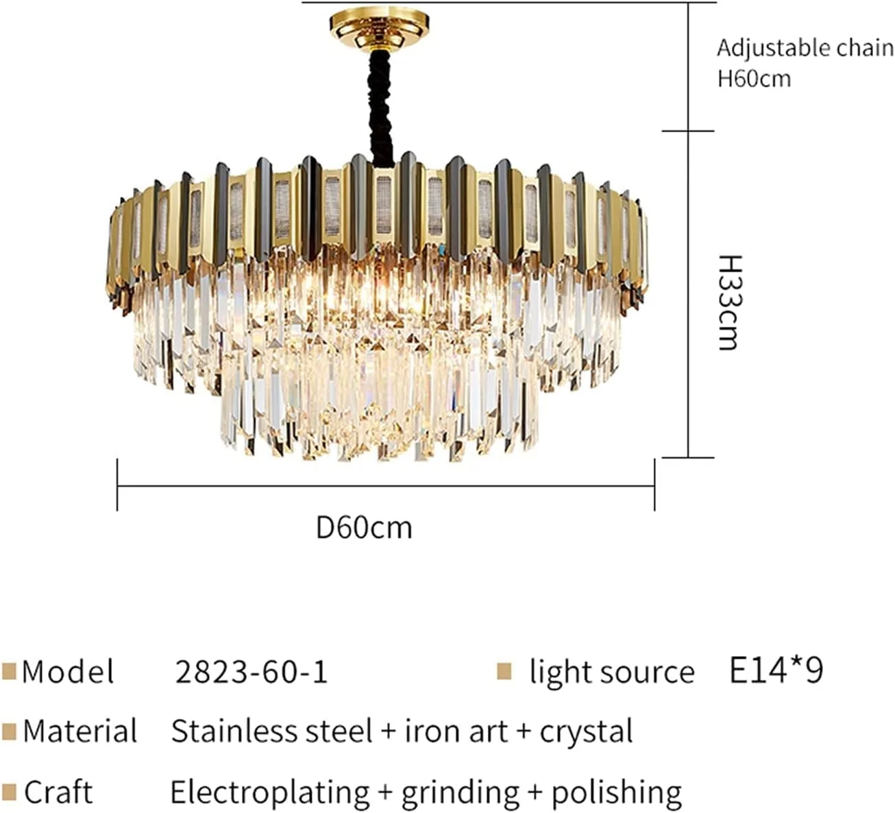 لوستر ال ای دی، لوستر مدرن لوکس سازگار با اتاق ناهارخوری، لامپ های کریستالی طلایی گرد، نورپردازی داخلی رستوران، دکور مدرن، سفید گرم - D60CMxH33CM لوستر ال ای دی، لوستر مدرن لوکس سازگار با اتاق ناهارخوری، لامپ های کریستالی طلایی گرد، نورپردازی داخلی رستوران، دکور مدرن، سفید گرم - D60CMxH33CM