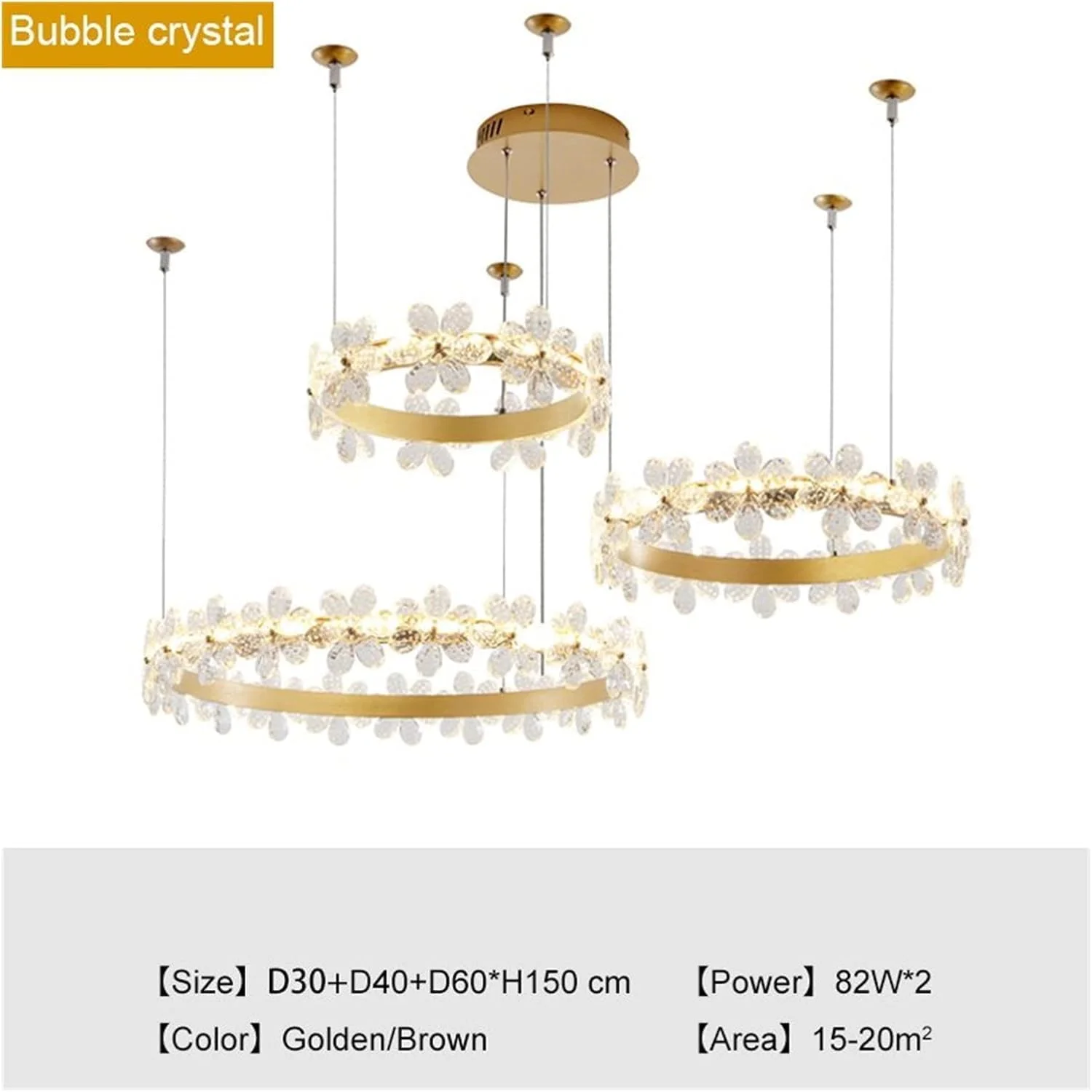 لوسترهای ال ای دی مدرن طلایی مناسب اتاق نشیمن، لوستر آویز کریستالی سازگار با اتاق خواب و آشپزخانه، رنگ قهوه ای، سایز D30-40-60cm، نور سفید سرد لوسترهای ال ای دی مدرن طلایی مناسب اتاق نشیمن، لوستر آویز کریستالی سازگار با اتاق خواب و آشپزخانه، رنگ قهوه ای، سایز D30-40-60cm، نور سفید سرد
