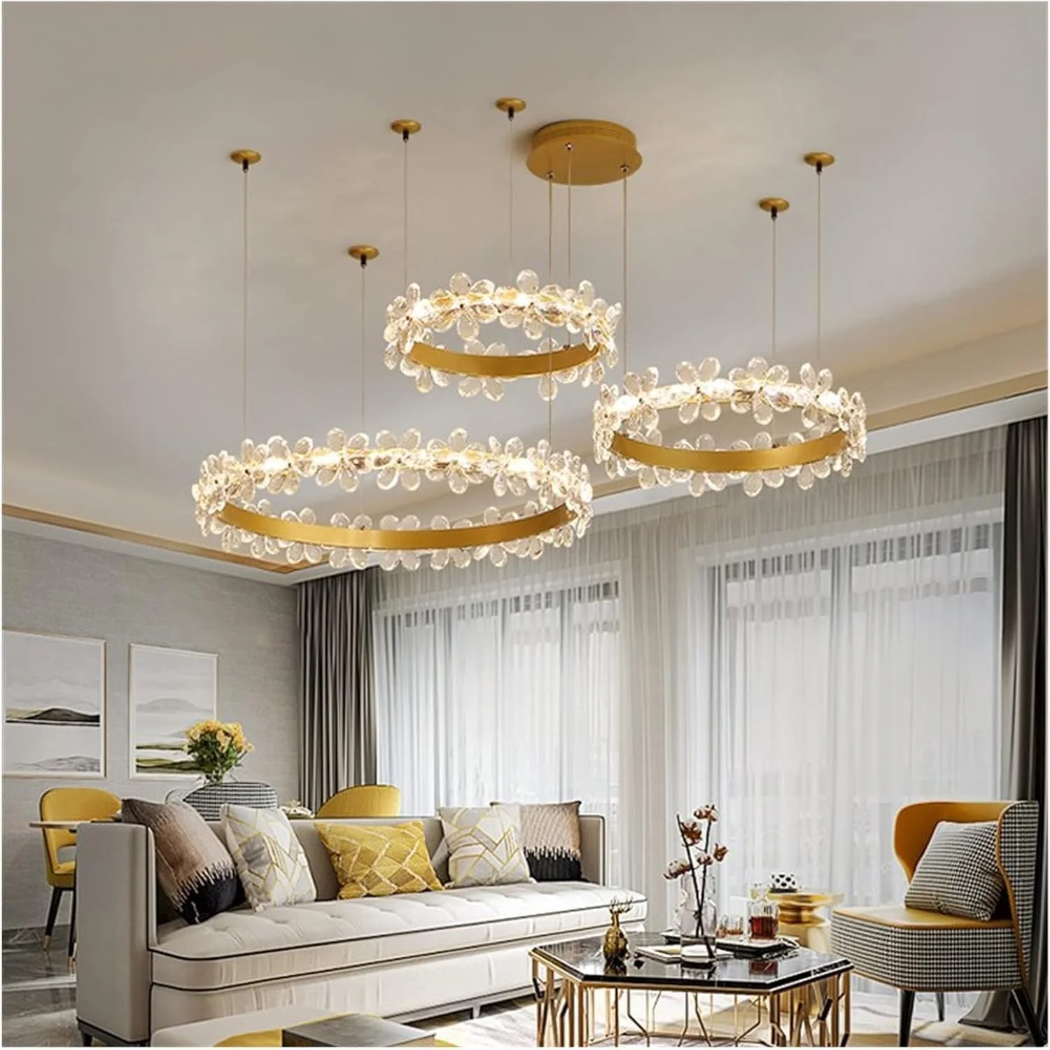 لوسترهای ال ای دی مدرن طلایی مناسب اتاق نشیمن، لوستر آویز کریستالی، روشنایی سازگار با لامپ های اتاق خواب و آشپزخانه برای اتاق نشیمن، طلایی d40-60-80cm-نور سفید گرم لوسترهای ال ای دی مدرن طلایی مناسب اتاق نشیمن، لوستر آویز کریستالی، روشنایی سازگار با لامپ های اتاق خواب و آشپزخانه برای اتاق نشیمن، طلایی d40-60-80cm-نور سفید گرم
