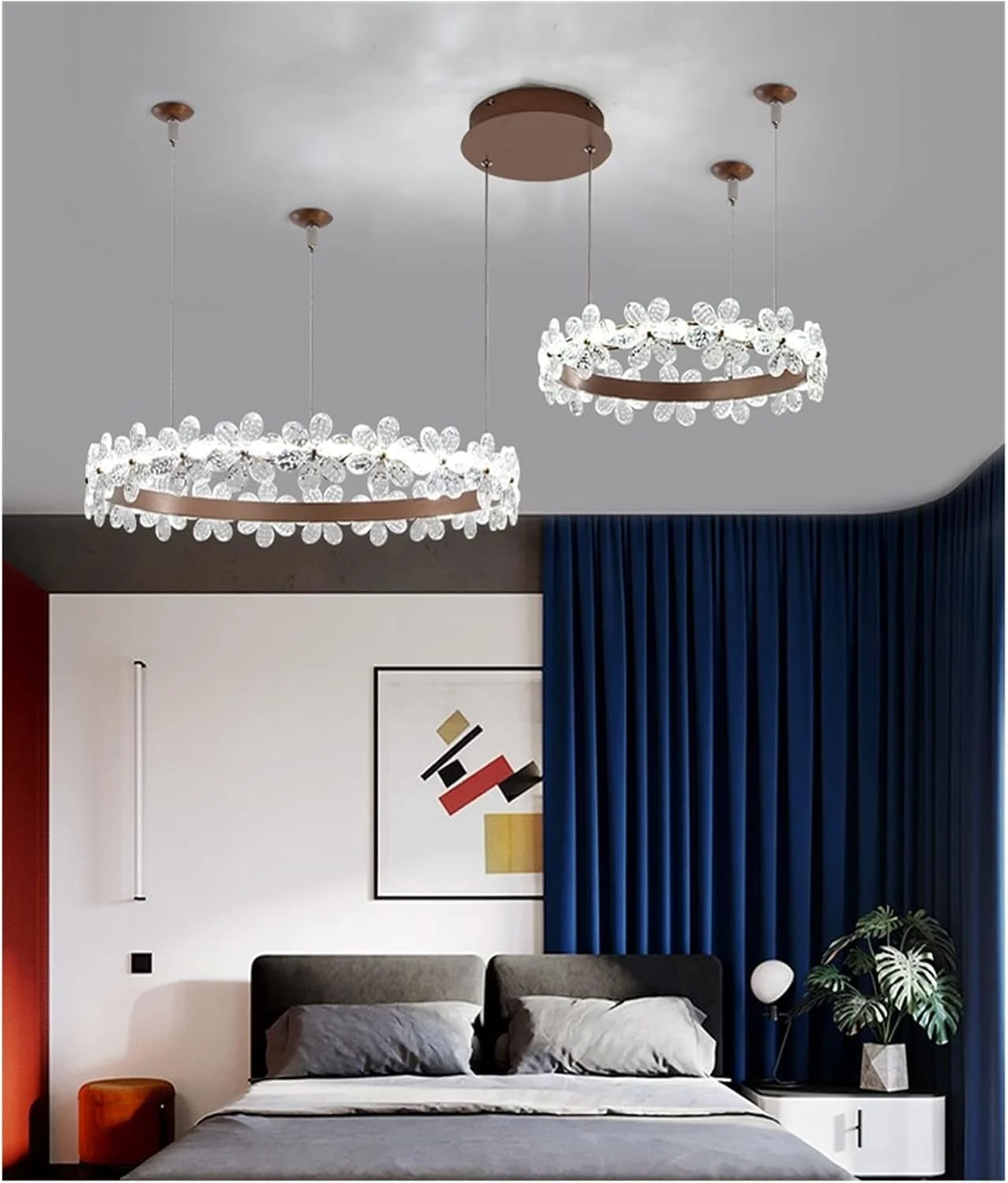 لوسترهای ال ای دی مدرن طلایی مناسب اتاق نشیمن، لوستر آویز کریستالی سازگار با چراغ های اتاق خواب و آشپزخانه، قهوه ای d40-60cm-3colors