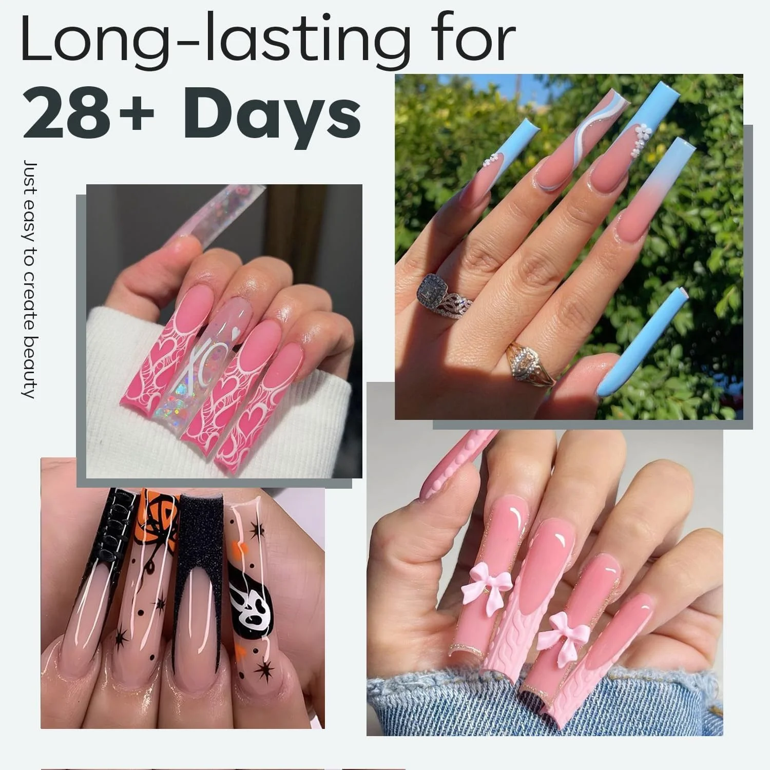 تیپ ناخن مربعی سایز خیلی بزرگ مدلونز، ناخن مصنوعی بلند با پوشش کامل از قبل فرم داده شده، تیپ ناخن اکریلیک ژل نرم، کیت ناخن ژلی فیک برای اکستنشن ناخن، 216 عدد در 12 سایز