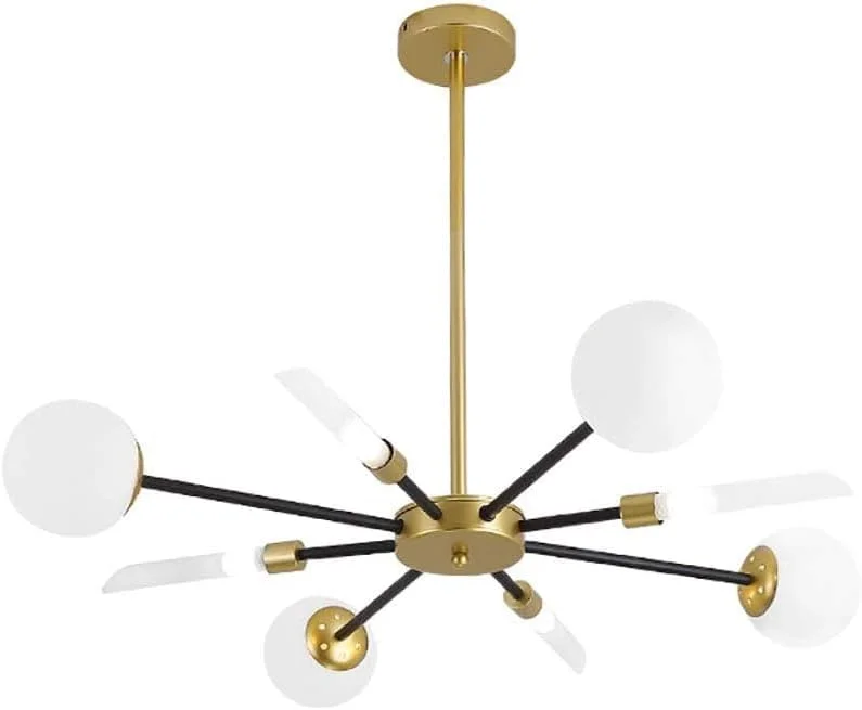 لوسترهای طلایی مشکی، چراغ آویز مدرن اکریلیک با 12 لامپ، آباژور سفید مات، چراغ سقفی، دکور مدرن، تک رنگ - 8 شاخه لوسترهای طلایی مشکی، چراغ آویز مدرن اکریلیک با 12 لامپ، آباژور سفید مات، چراغ سقفی، دکور مدرن، تک رنگ - 8 شاخه