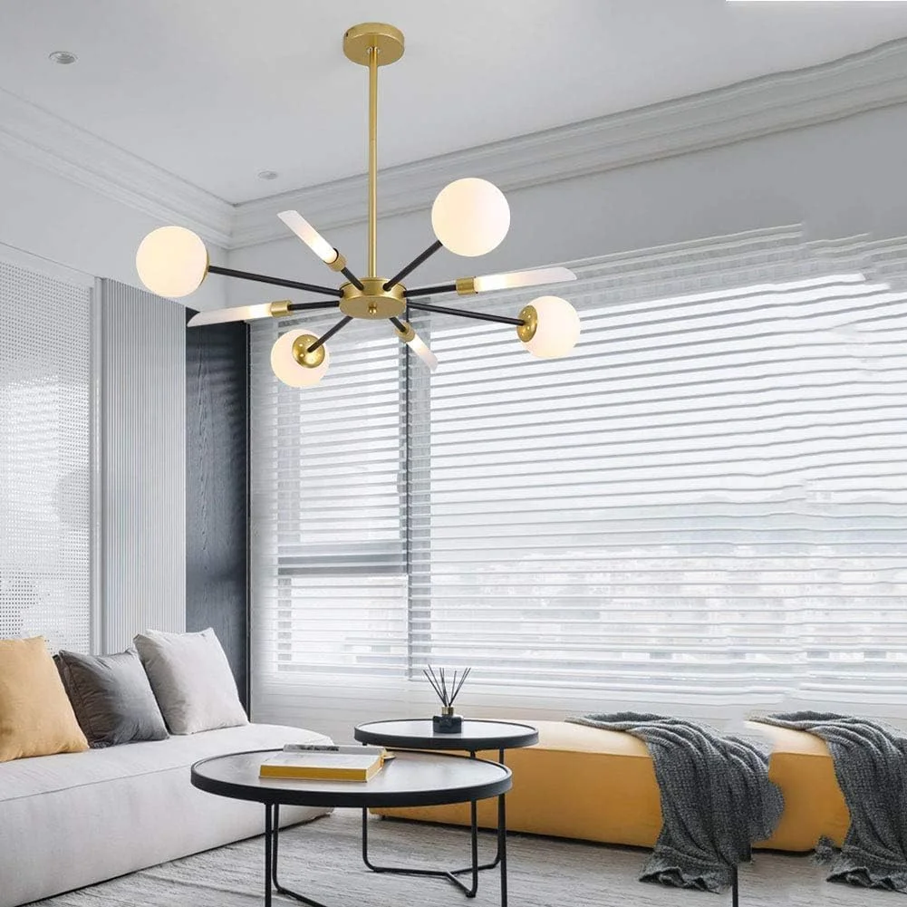 لوسترهای طلایی مشکی، چراغ آویز مدرن اکریلیک با 12 لامپ، آباژور سفید مات، چراغ سقفی، دکور مدرن، تک رنگ - 8 شاخه لوسترهای طلایی مشکی، چراغ آویز مدرن اکریلیک با 12 لامپ، آباژور سفید مات، چراغ سقفی، دکور مدرن، تک رنگ - 8 شاخه