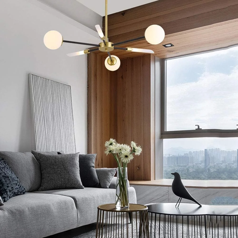 لوسترهای طلایی مشکی، چراغ آویز مدرن اکریلیک با 12 لامپ، آباژور سفید مات، چراغ سقفی، دکور مدرن، تک رنگ - 8 شاخه لوسترهای طلایی مشکی، چراغ آویز مدرن اکریلیک با 12 لامپ، آباژور سفید مات، چراغ سقفی، دکور مدرن، تک رنگ - 8 شاخه