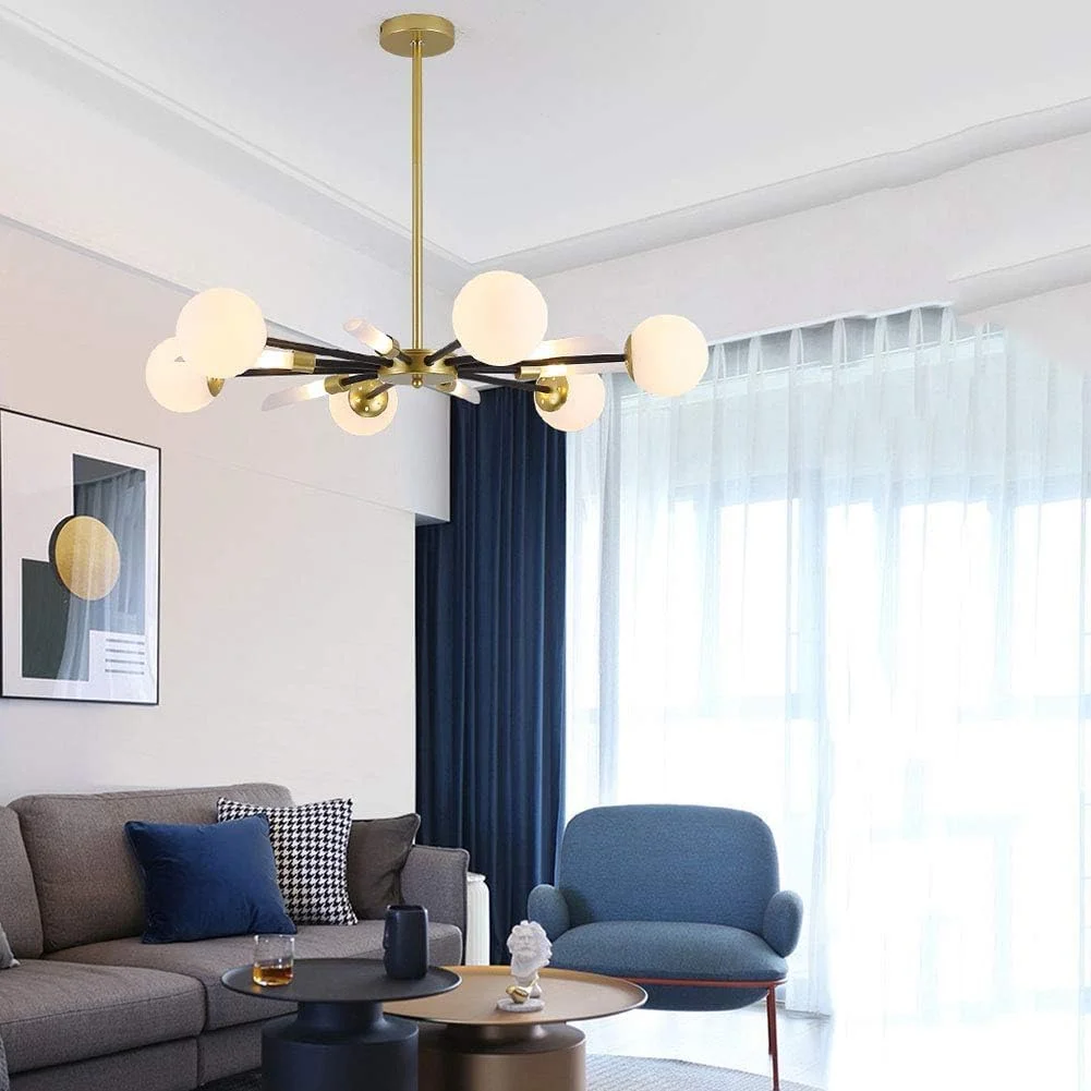 لوسترهای طلایی مشکی، چراغ آویز مدرن اکریلیک با 12 لامپ، آباژور سفید مات، چراغ سقفی، دکور مدرن، تک رنگ - 8 شاخه لوسترهای طلایی مشکی، چراغ آویز مدرن اکریلیک با 12 لامپ، آباژور سفید مات، چراغ سقفی، دکور مدرن، تک رنگ - 8 شاخه