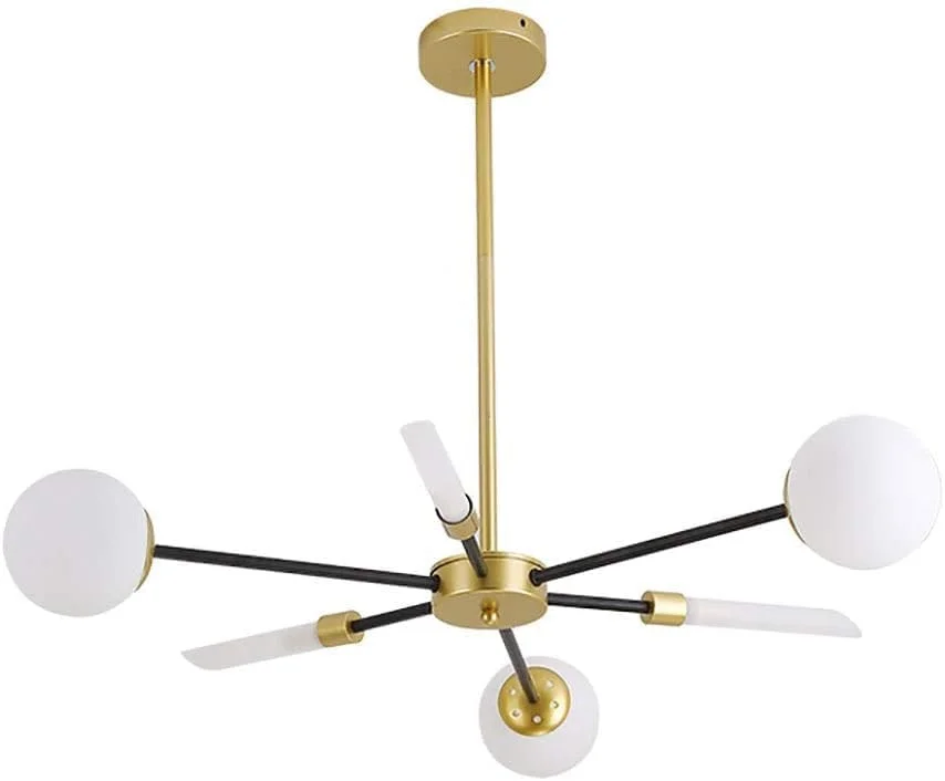 لوستر طلایی مشکی، آویز مدرن اکریلیک با 12 شاخه، آباژور سفید مات، چراغ سقفی، دکور مدرن، تک رنگ - 6 شاخه لوستر طلایی مشکی، آویز مدرن اکریلیک با 12 شاخه، آباژور سفید مات، چراغ سقفی، دکور مدرن، تک رنگ - 6 شاخه