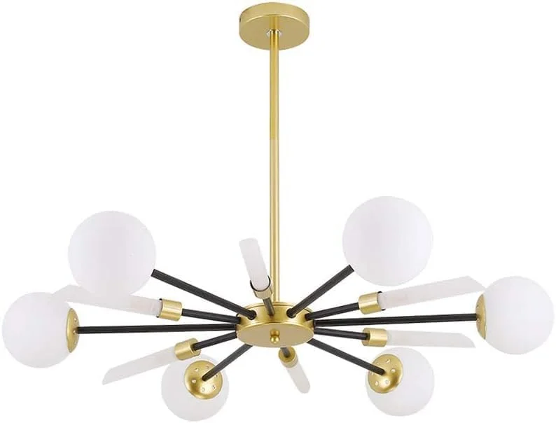 لوستر طلایی مشکی مدرن با آویز اکریلیک و 12 چراغ، آباژور سفید مات، لوستر سقفی، دکور مدرن، تک رنگ - 12 شاخه لوستر طلایی مشکی مدرن با آویز اکریلیک و 12 چراغ، آباژور سفید مات، لوستر سقفی، دکور مدرن، تک رنگ - 12 شاخه