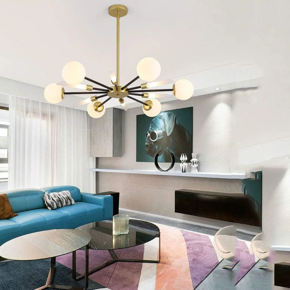 لوستر طلایی مشکی، آویز مدرن اکریلیک با 12 شاخه، آباژور سفید مات، چراغ سقفی، دکور مدرن، تک رنگ - 6 شاخه لوستر طلایی مشکی، آویز مدرن اکریلیک با 12 شاخه، آباژور سفید مات، چراغ سقفی، دکور مدرن، تک رنگ - 6 شاخه