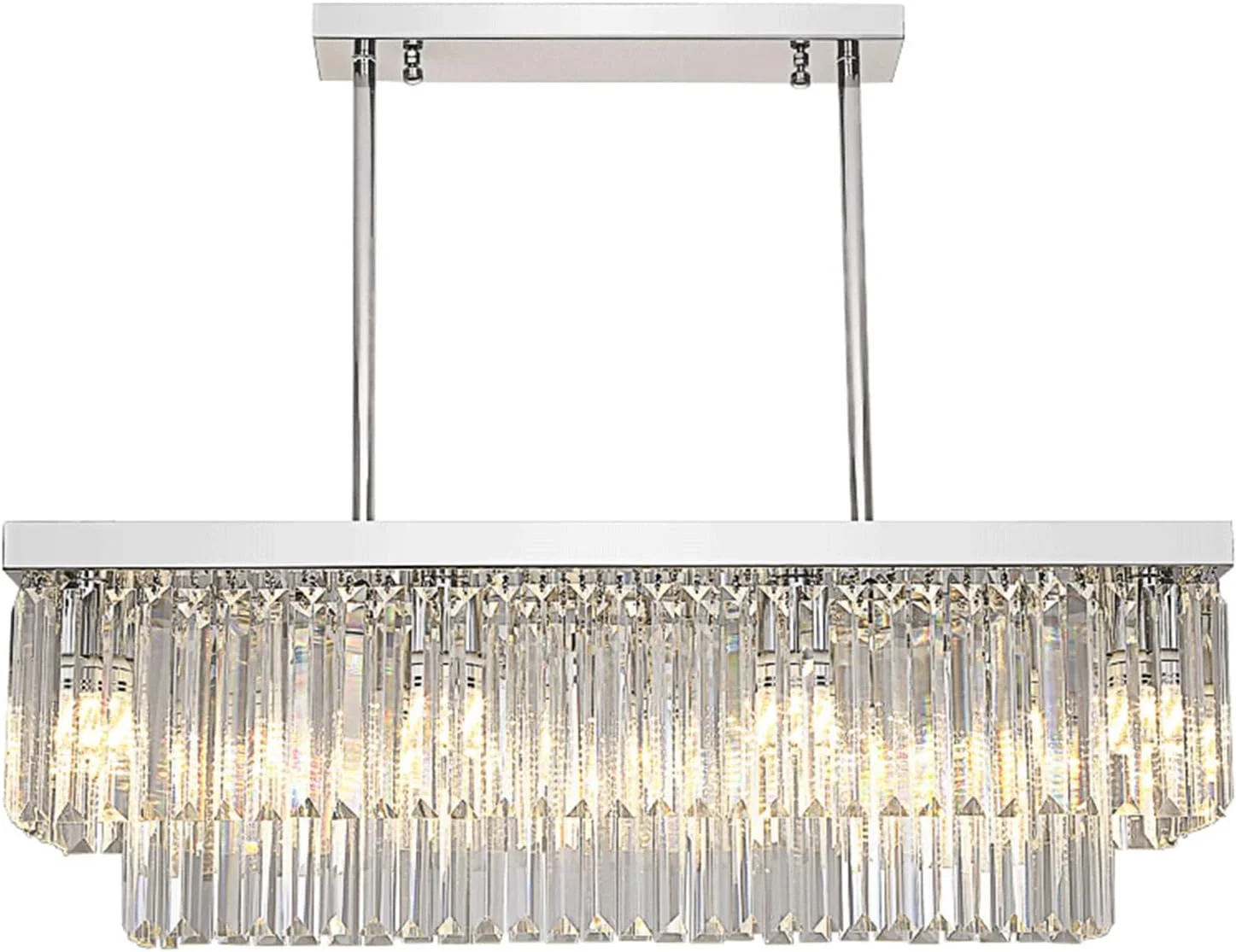 لوستر کریستالی برای اتاق ناهارخوری 10-شاخه نقره ای مدرن، لوستر مستطیلی آویز معاصر برای اتاق نشیمن جزیره آشپزخانه L80Cm X W لوستر کریستالی برای اتاق ناهارخوری 10-شاخه نقره ای مدرن، لوستر مستطیلی آویز معاصر برای اتاق نشیمن جزیره آشپزخانه L80Cm X W